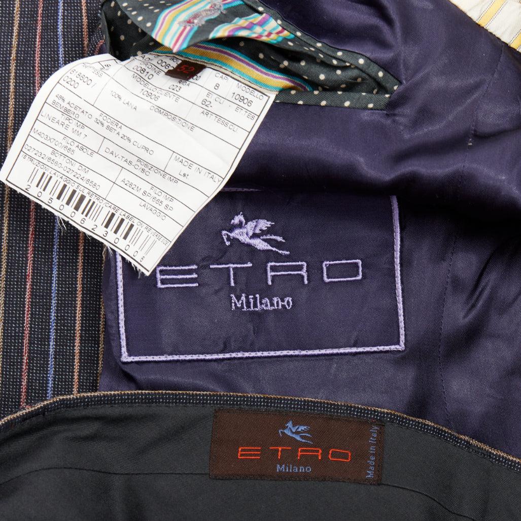 ETRO grey brown multi pinstripe single breasted cropped blazer pants set IT52 XL en vente 5
