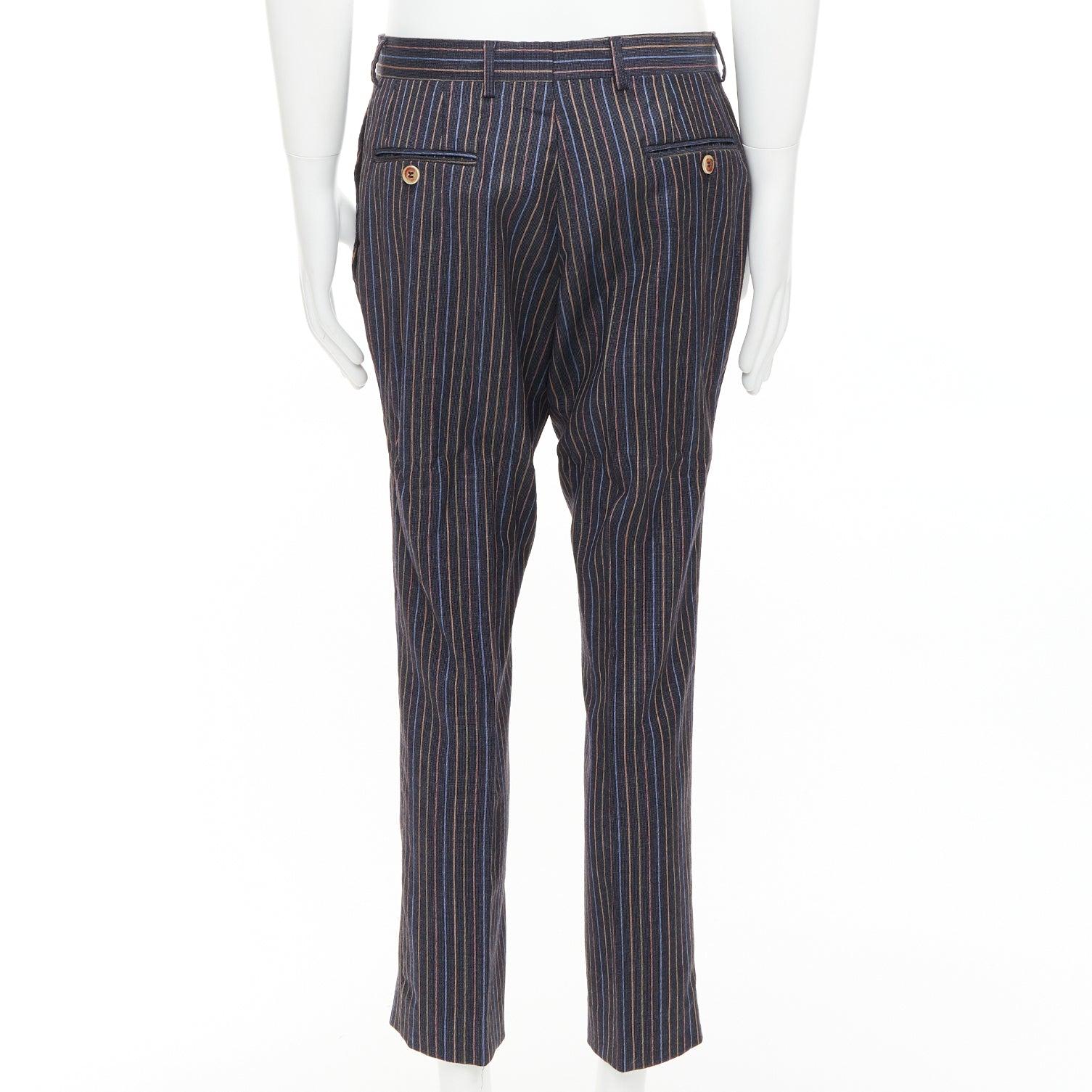 ETRO grey brown multi pinstripe single breasted cropped blazer pants set IT52 XL en vente 3