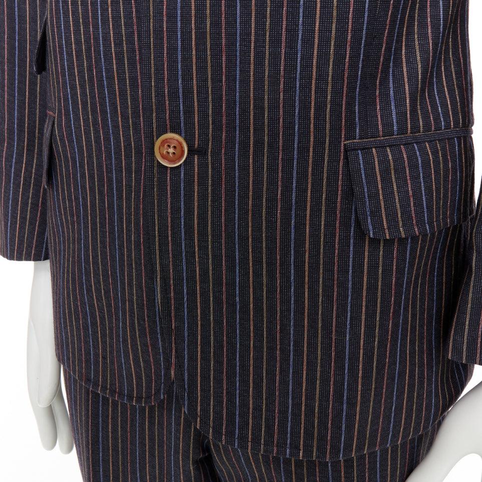 ETRO grey brown multi pinstripe single breasted cropped blazer pants set IT52 XL en vente 4