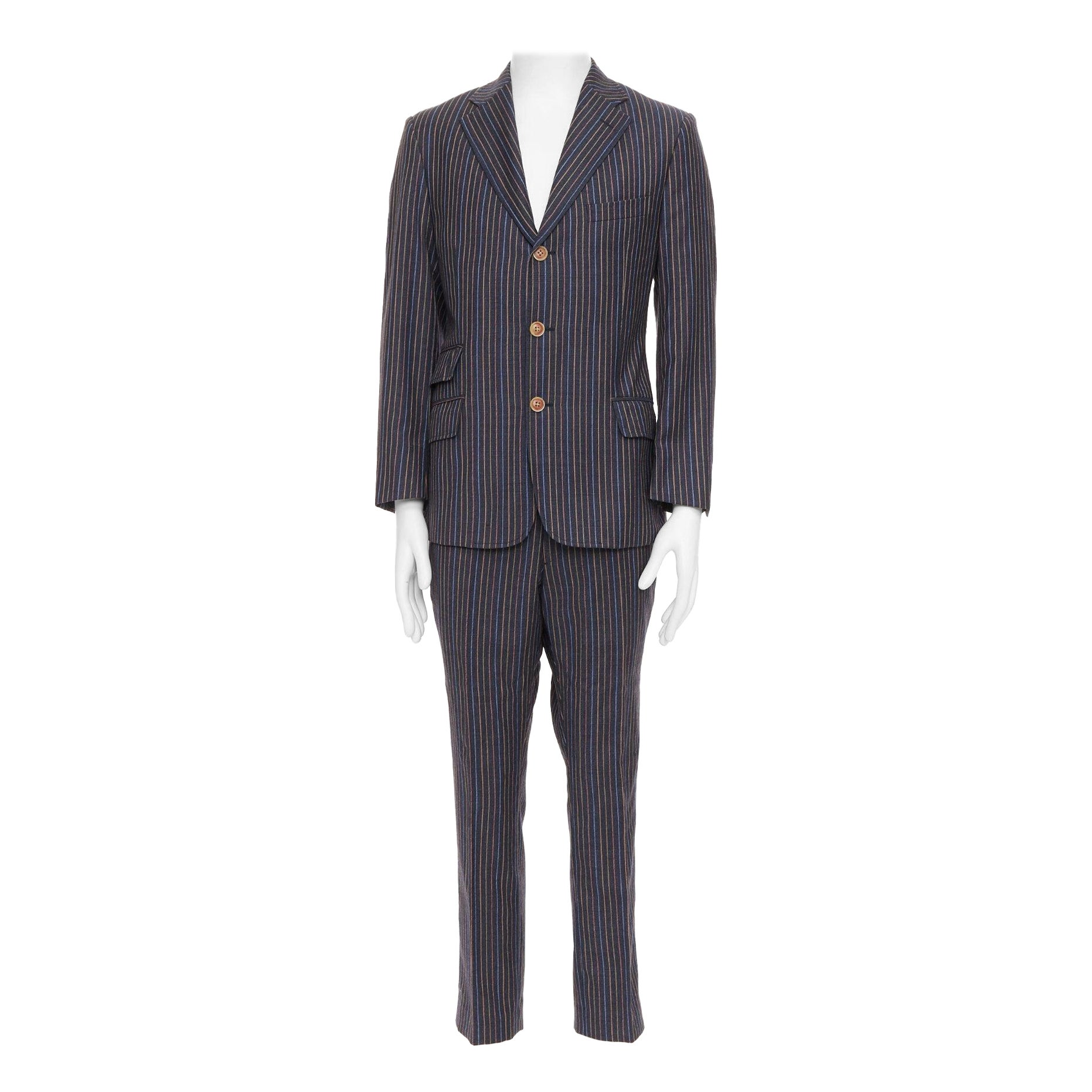 ETRO grey brown multi pinstripe single breasted cropped blazer pants set IT52 XL