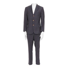 ETRO grey brown multi pinstripe single breasted cropped blazer pants set IT52 XL