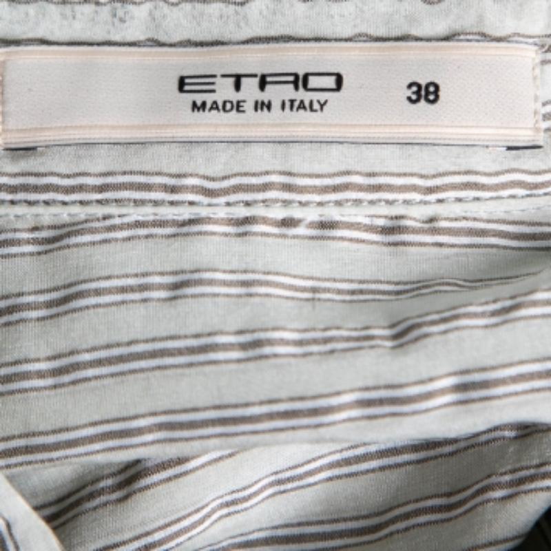 Etro - Camicetta a maniche lunghe con bottoni in cotone e pizzo grigio S In condizioni buone in vendita a Dubai, Al Qouz 2