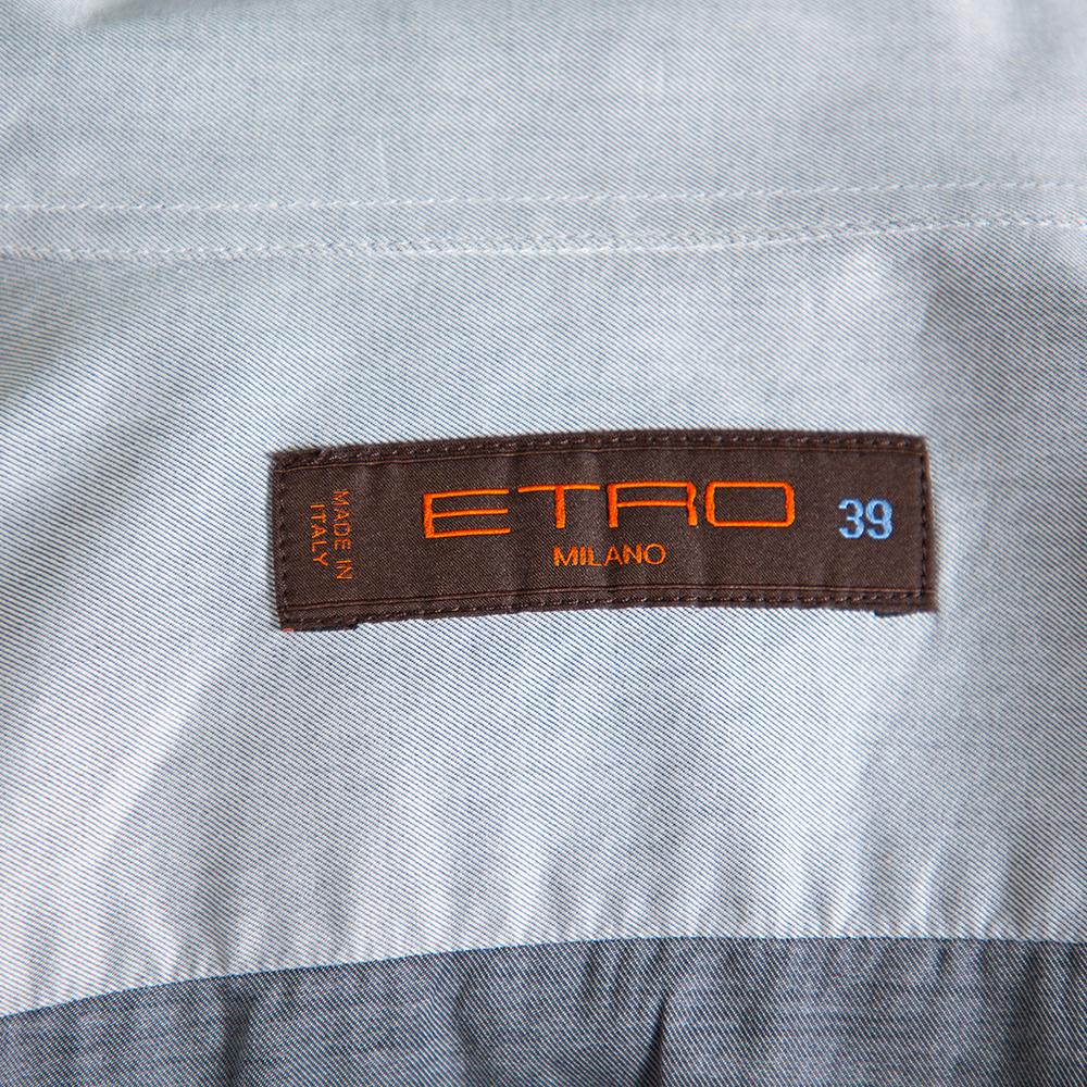 Etro Grey Cotton Logo Embroidered Button Front Shirt M In Good Condition In Dubai, Al Qouz 2