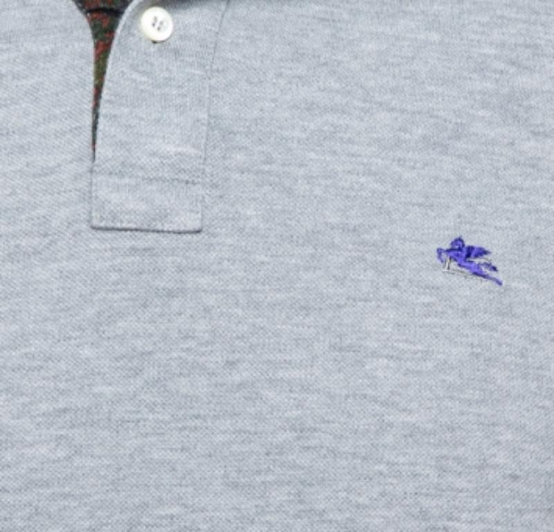 Gray Etro Grey Cotton Logo Embroidered Polo T-Shirt S For Sale