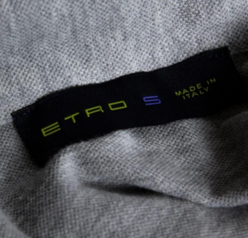 Etro Grey Cotton Logo Embroidered Polo T-Shirt S In Good Condition For Sale In Dubai, Al Qouz 2