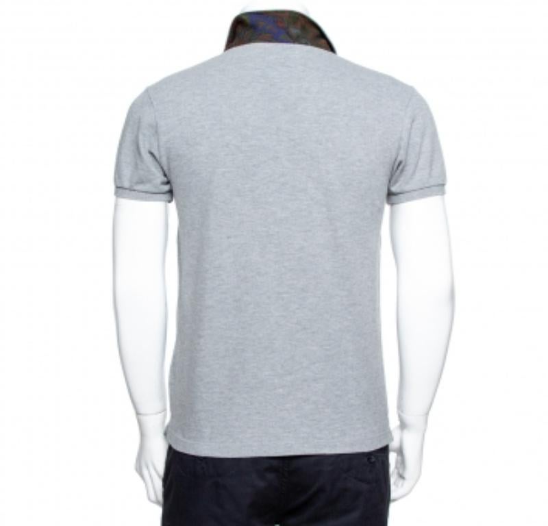 Etro Grey Cotton Logo Embroidered Polo T-Shirt S For Sale 1
