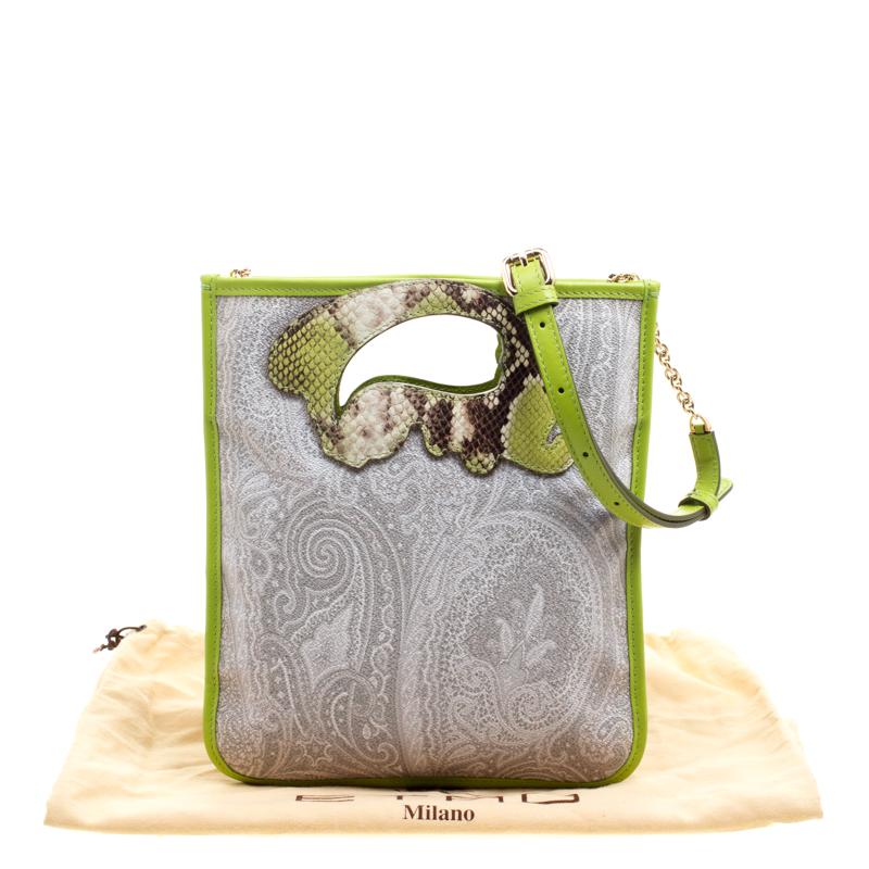 Etro Grey/Green Paisley Coated Canvas Crossbody Bag 6