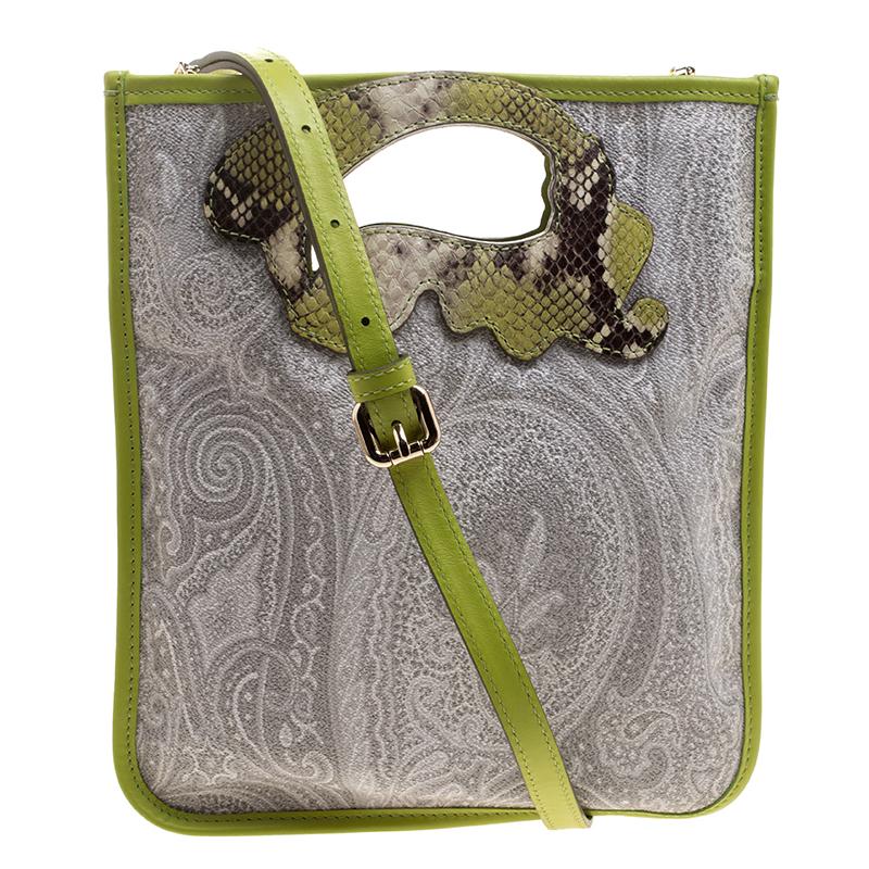 Etro Grey/Green Paisley Coated Canvas Crossbody Bag