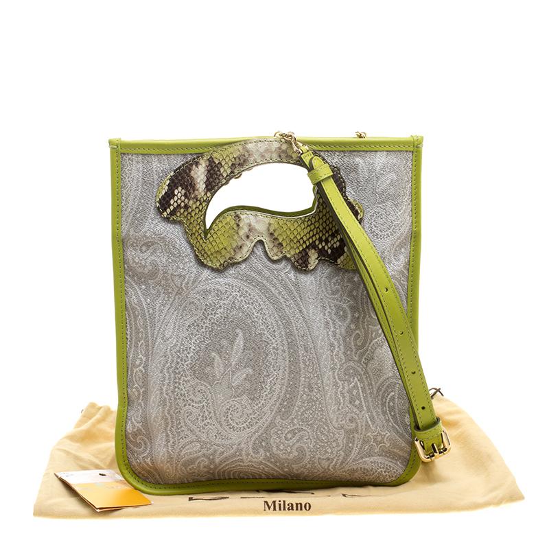 Etro Grey/Green Paisley Printed Coated Canvas and Leather Crossbody Bag 1