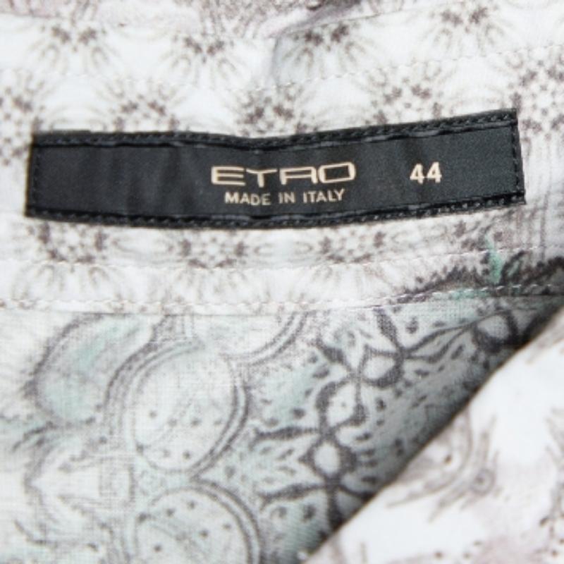 Donna Etro, camicia grigia con stampa caleidoscopica in cotone elasticizzato con bottoni, M. I. in vendita