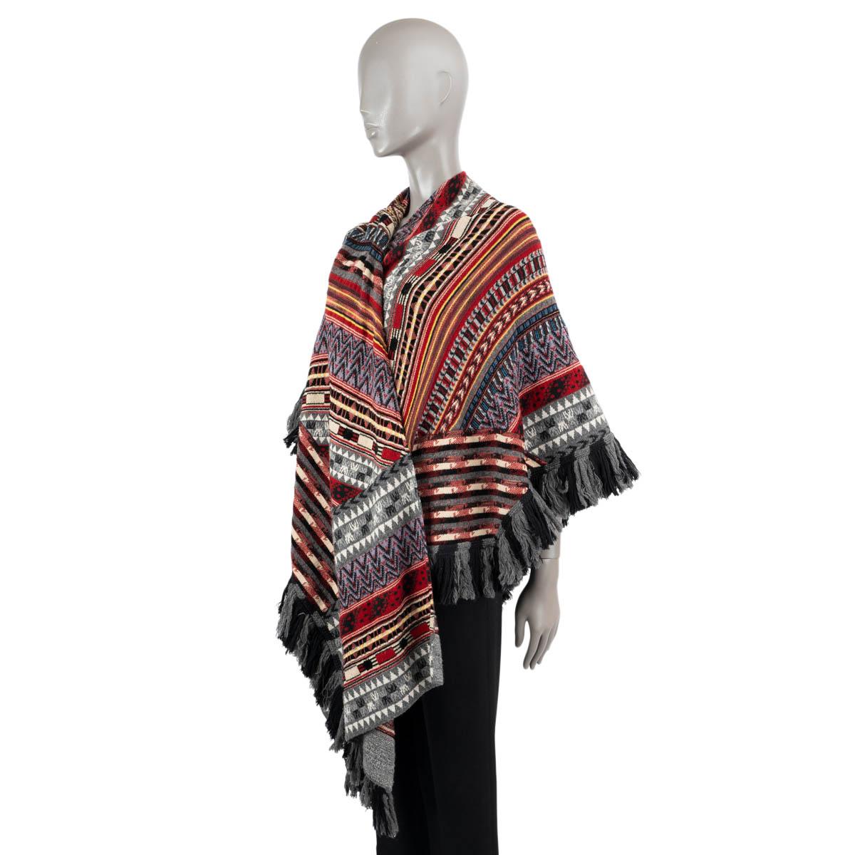 ETRO grey & multi wool blend FRINGED Poncho Jacket One Size In Excellent Condition For Sale In Zürich, CH
