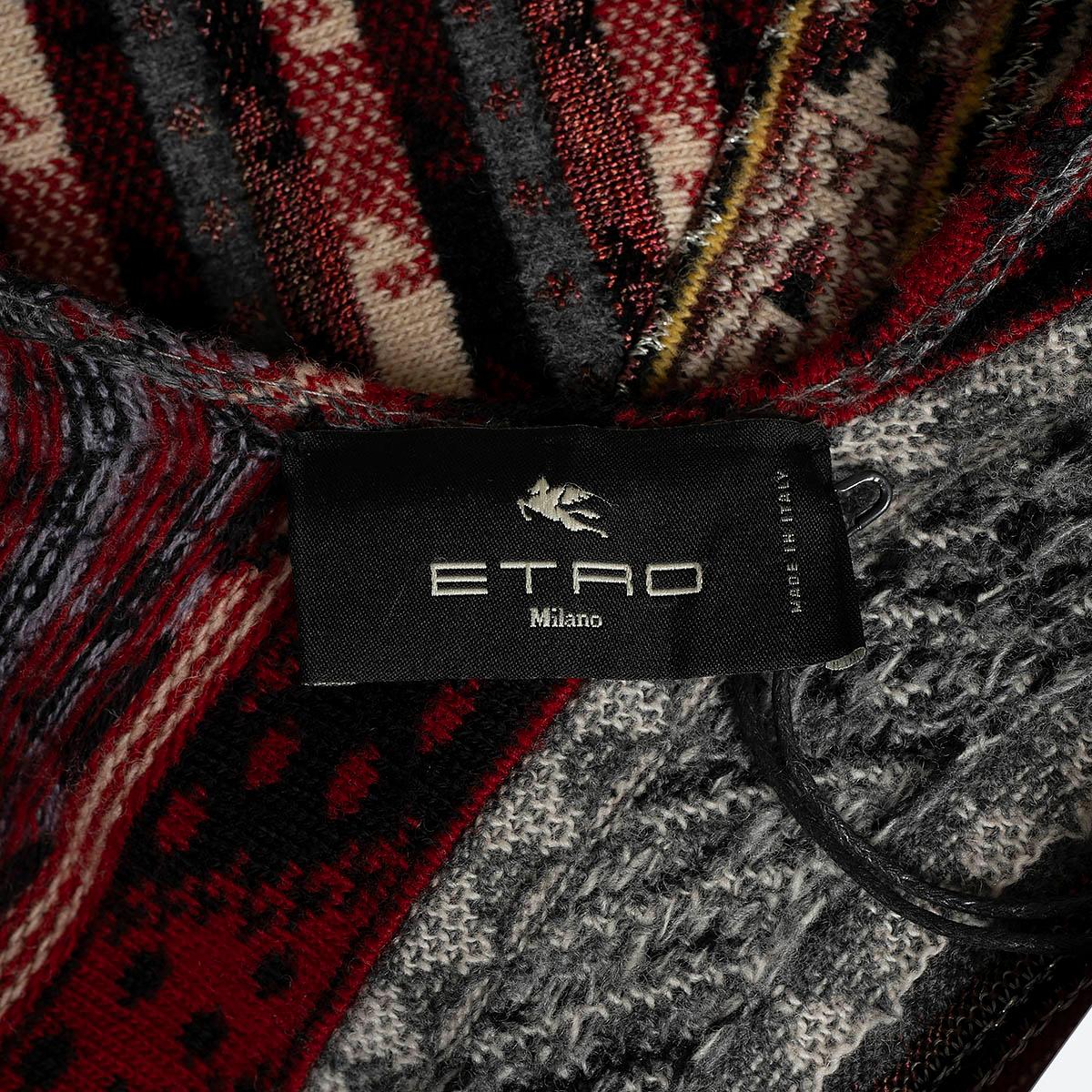 ETRO Grau & Multi Wollmischung FRINGED Poncho Jacke One Size im Angebot 2