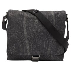 Etro Grey Paisley Nylon and Leather Flap Messenger Bag