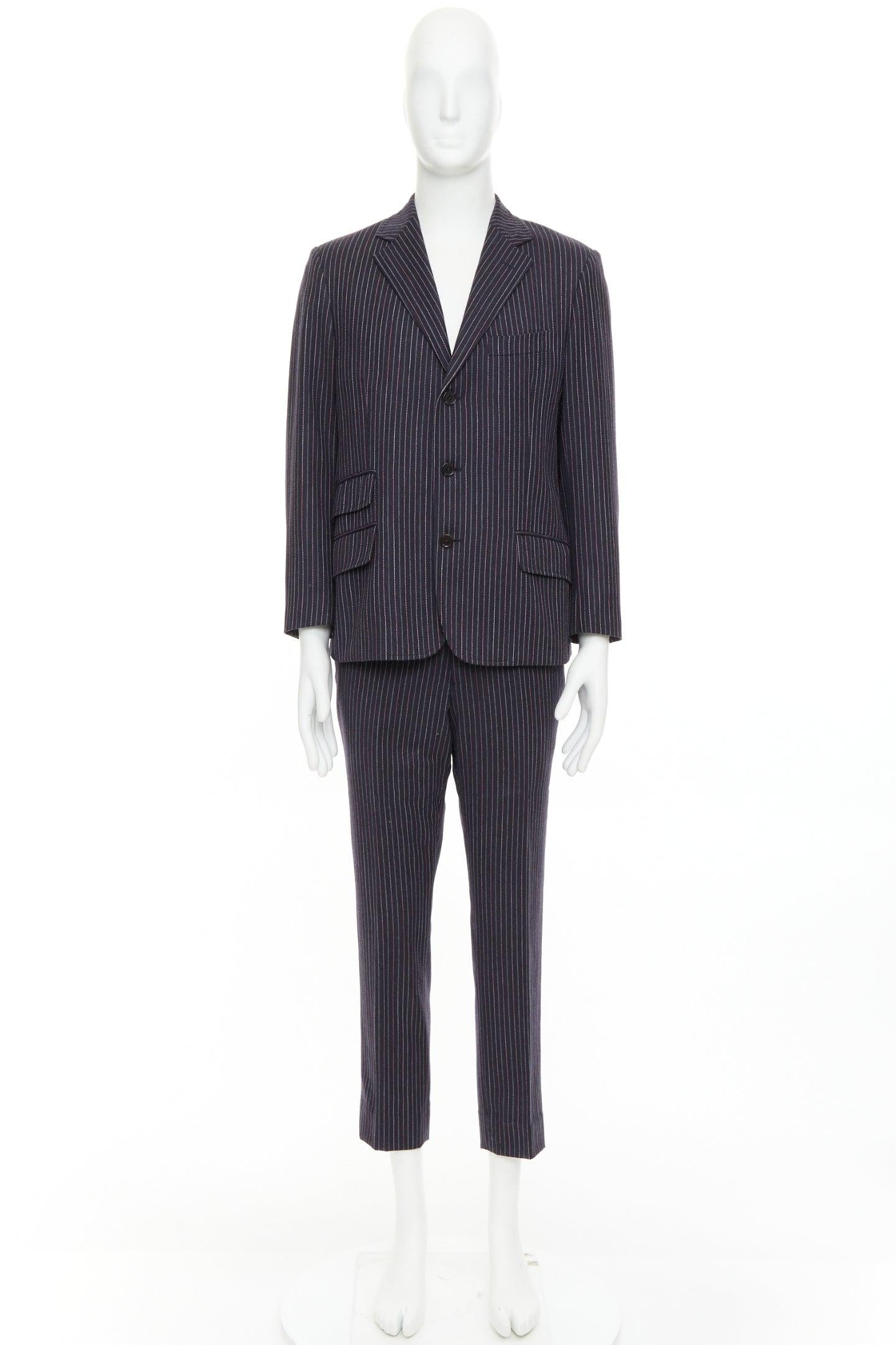 ETRO gris rose à rayures laine cachemire blazer simple boutonnage pantalon IT52 XL en vente 6