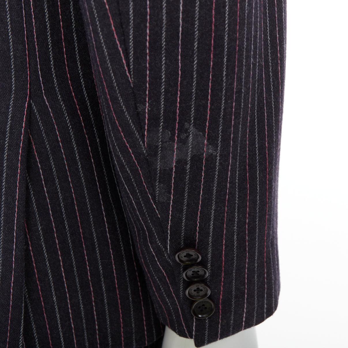 ETRO gris rose à rayures laine cachemire blazer simple boutonnage pantalon IT52 XL en vente 4