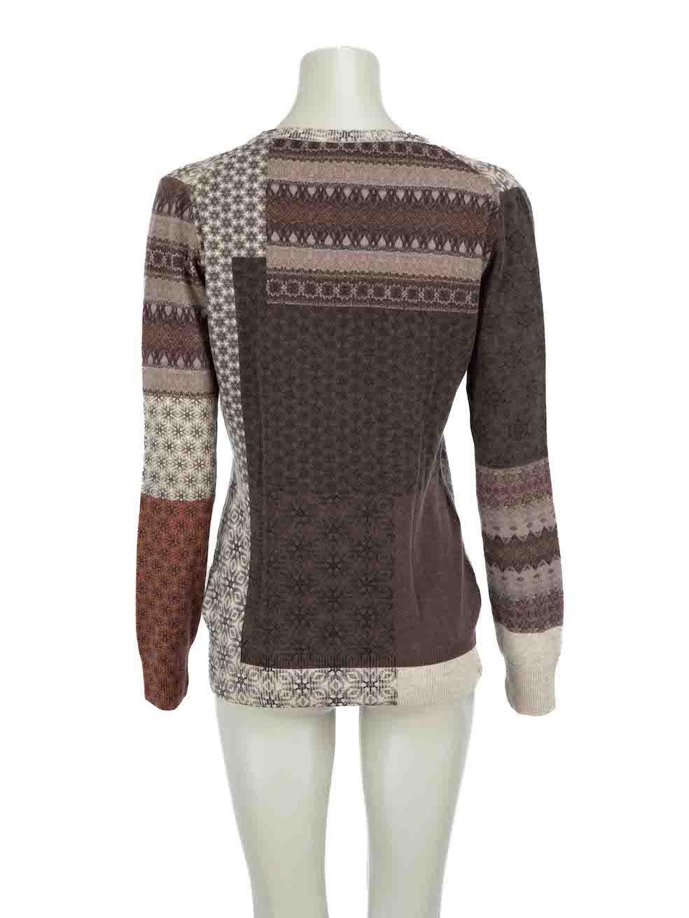 Etro Grey Wool Knit Patchwork Print V-Neck Jumper Size M In Excellent Condition For Sale In London, GB