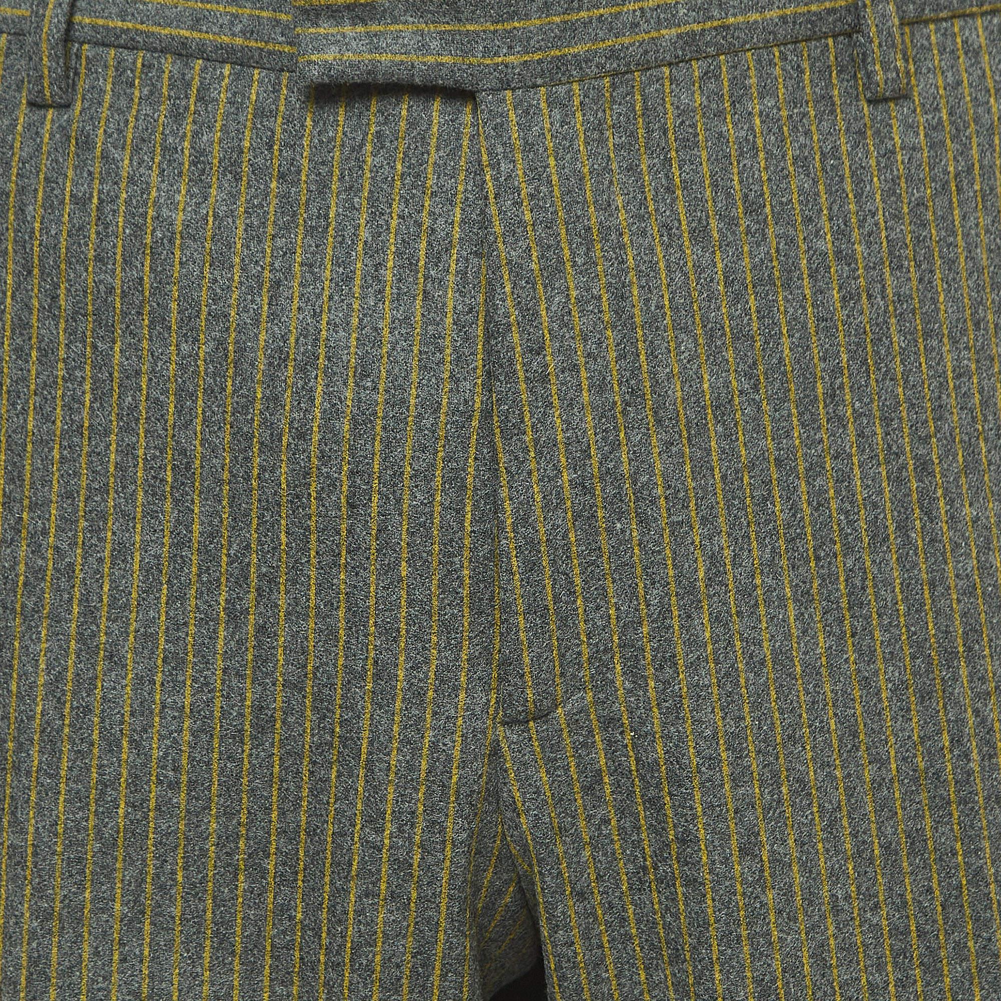 Etro Grey/Yellow Striped Wool Blend Trousers XXXL In New Condition For Sale In Dubai, Al Qouz 2