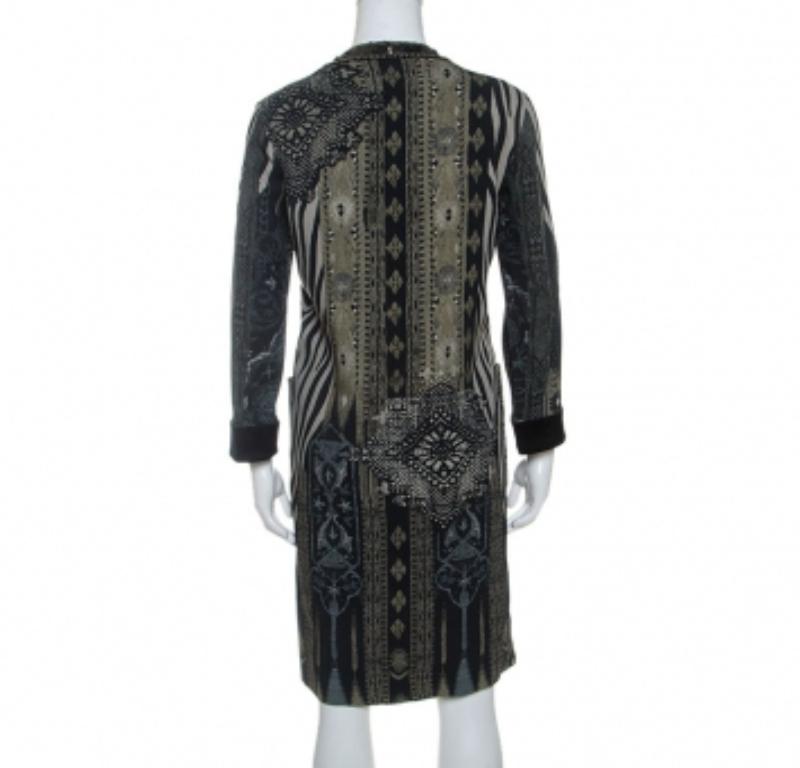 Etro Grey Zebra Print Embellished Neckline Shift Dress M in vendita 1