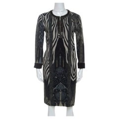 Etro Grey Zebra Print Embellished Neckline Shift Dress M
