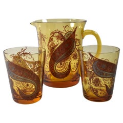 Etro Home Accessories Italian Glass Paisley Pitcher Two Goblets