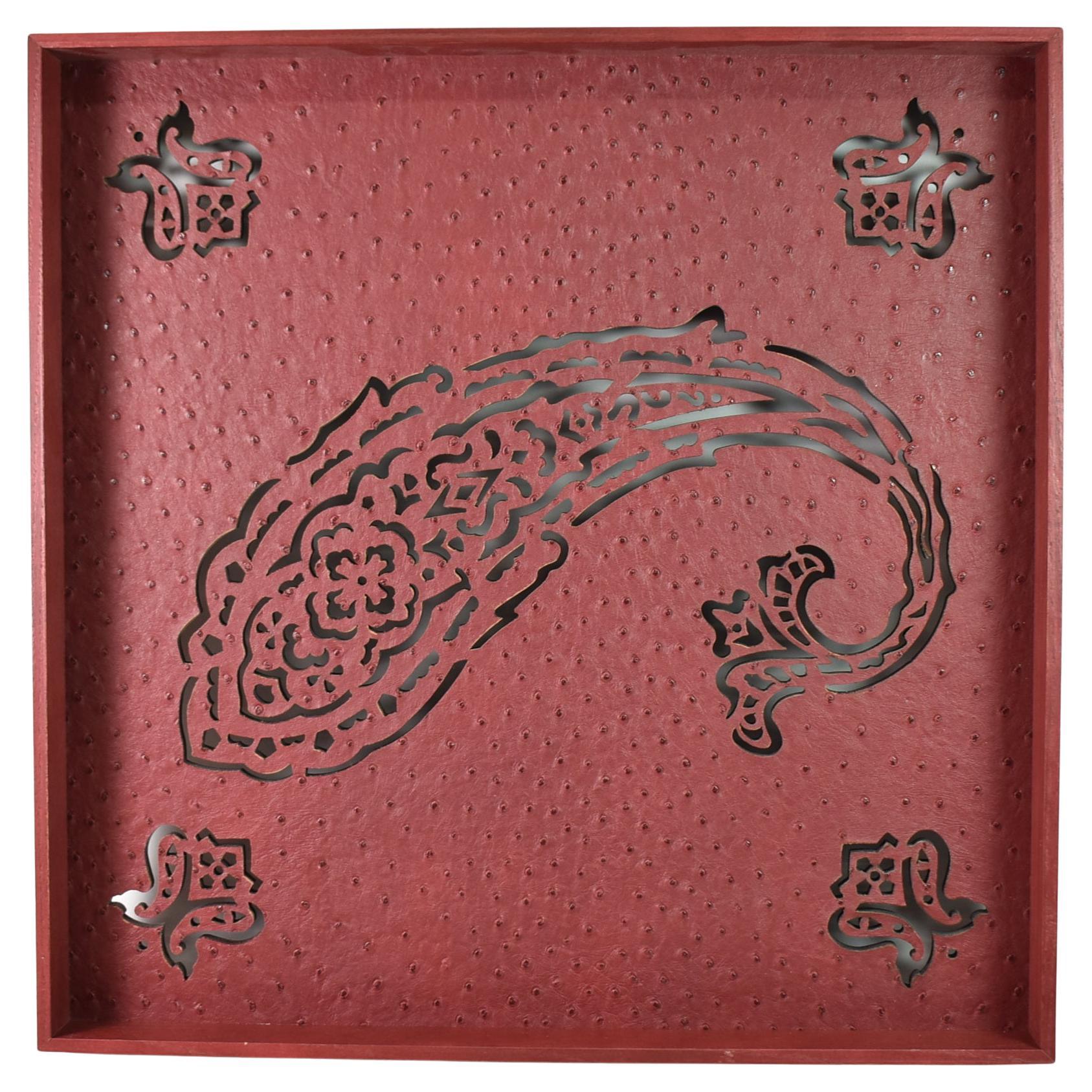 Etro Home Accessory Paisley Leather & Wood Serving Tray, Italy