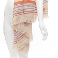 Sciarpa con frange ETRO Home Collectional 100% lana merino beige a strisce con logo