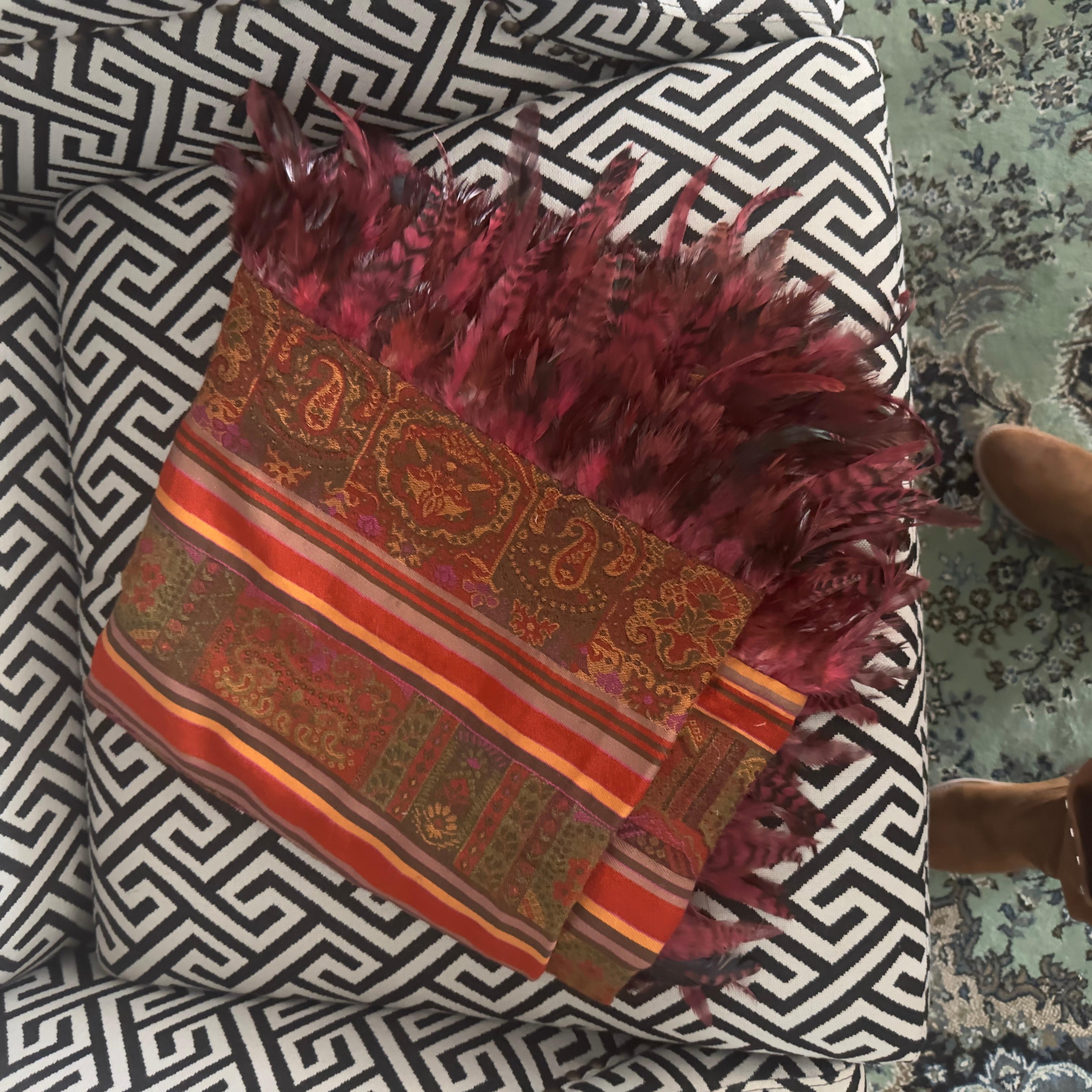 Etro Home Collection - Quadratischer Paisley-Schal mit Federn, Made in Italy im Angebot 2