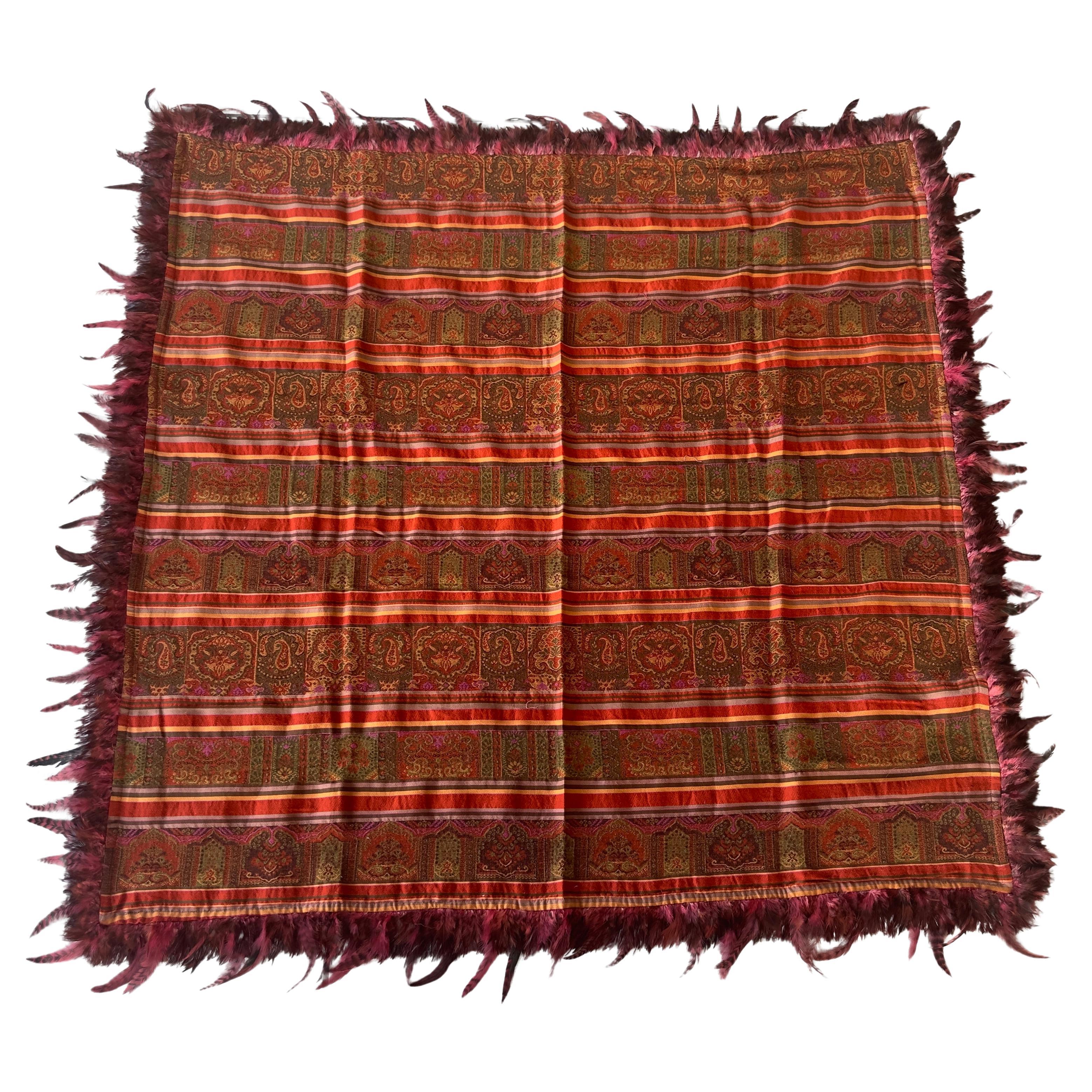 Etro Home Collection - Quadratischer Paisley-Schal mit Federn, Made in Italy im Angebot