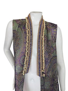 Etro Italian Metallic Paisley Jacquard Pearl Embellished Longline Vest, IT 42