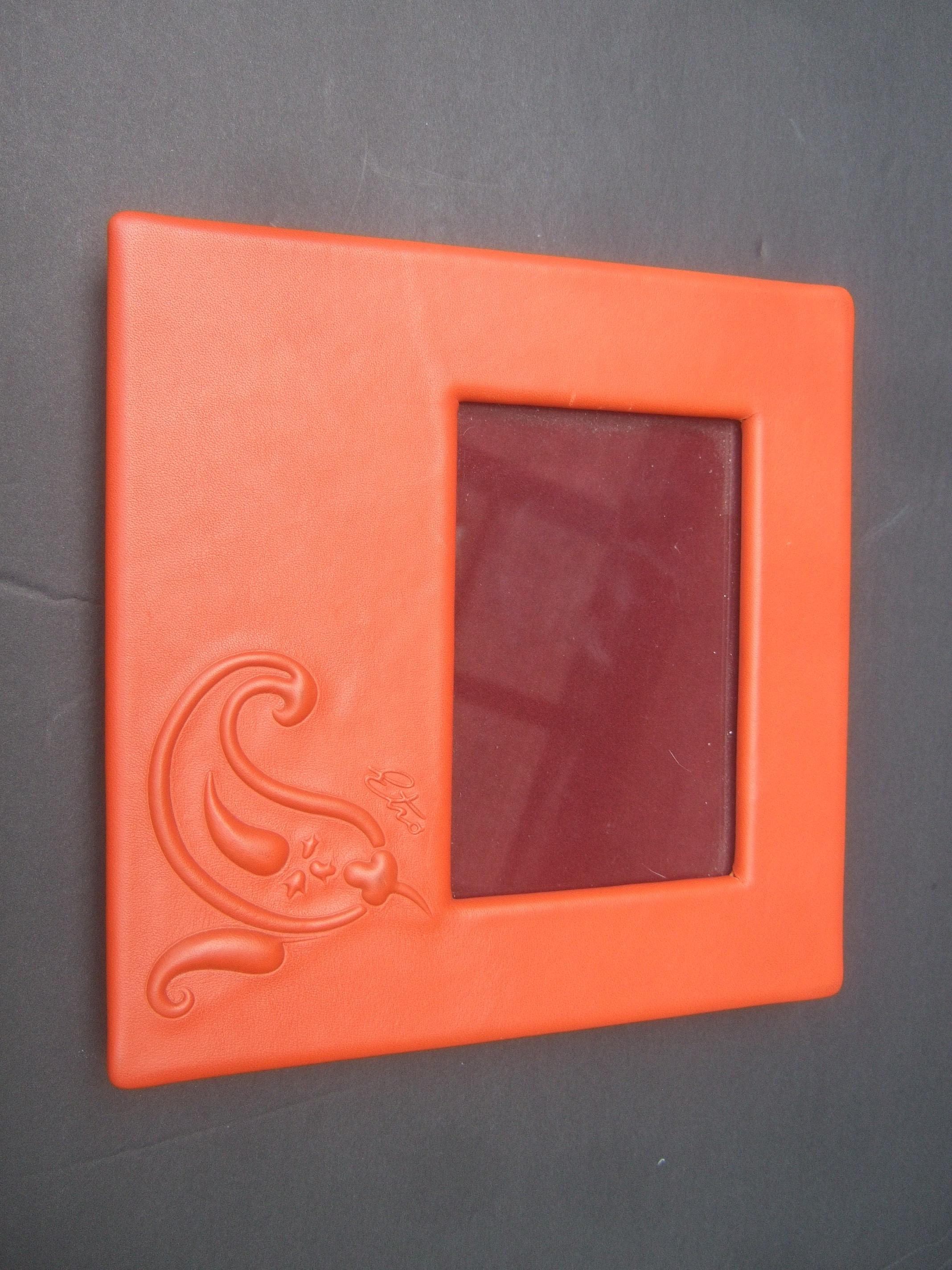 Pink Etro Italian Orange Leather Photo Frame circa 21st C  For Sale