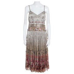 Etro Ivory Rose Floral Printed Silk Sequin Embellished Striated Ombré Sundress L