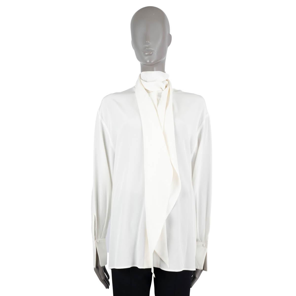 Gray ETRO ivory silk SANTA BARBARA DRAPED PUSSY BOW Blouse Shirt 44 L For Sale