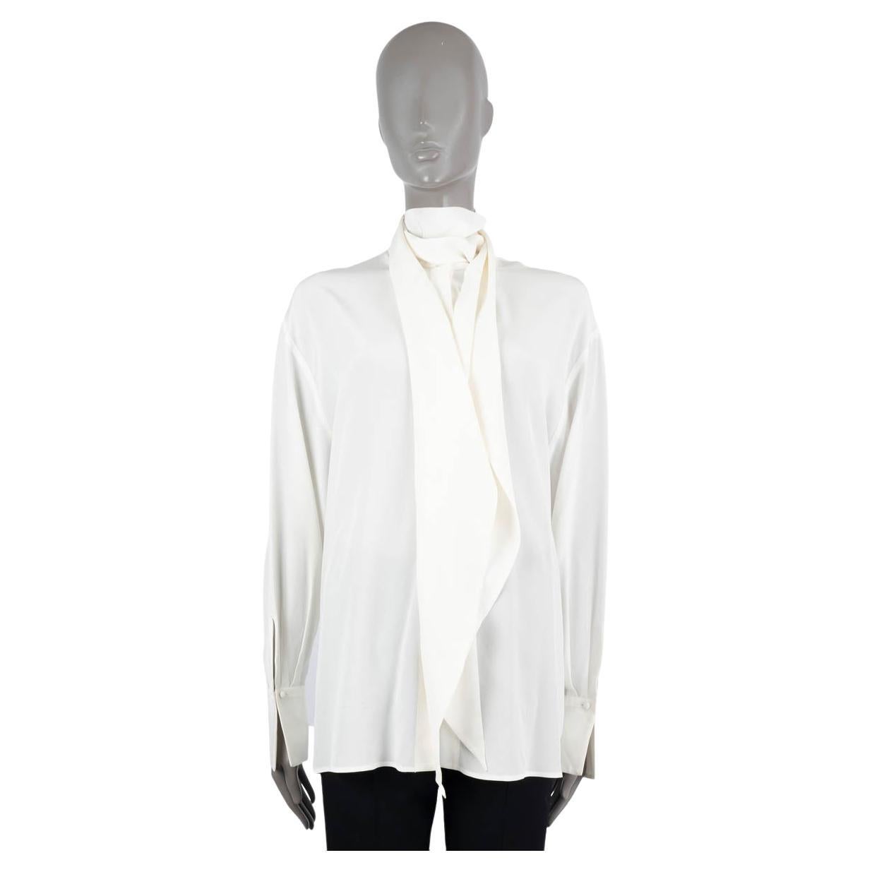 ETRO ivory silk SANTA BARBARA DRAPED PUSSY BOW Blouse Shirt 44 L For Sale