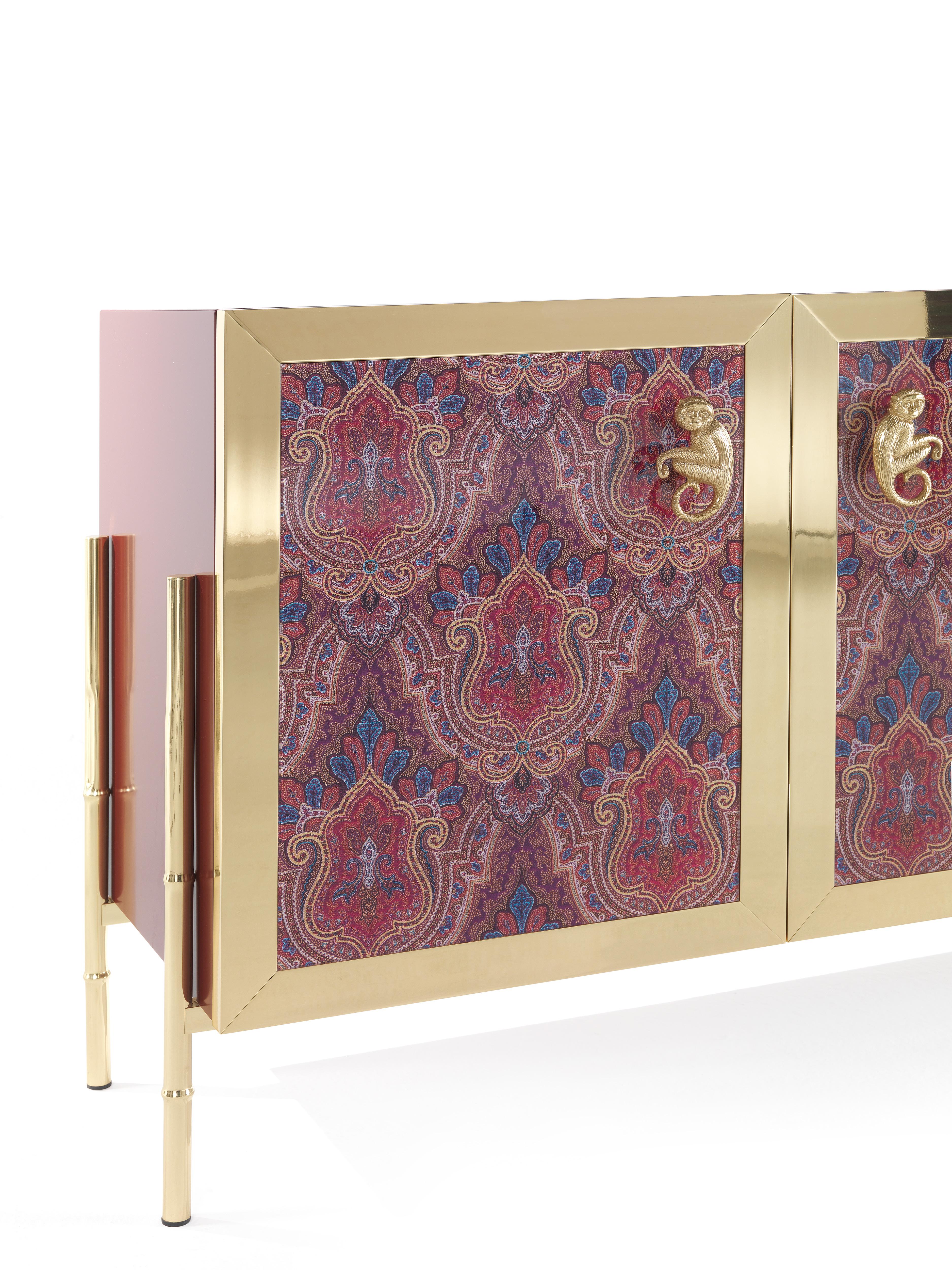Polished 21st Century Janis Sideboard in Brass and Fabric by Etro Home Interiors