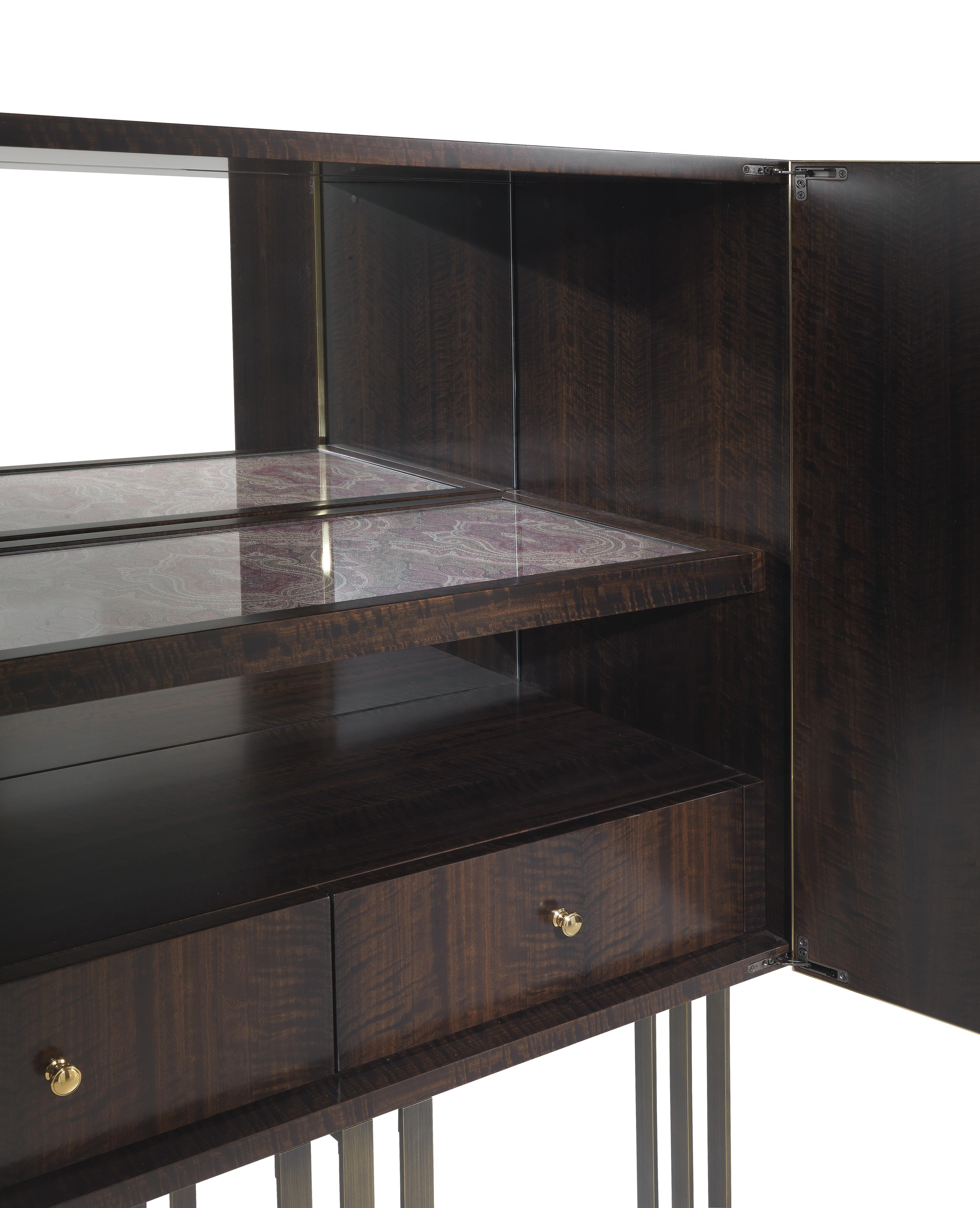 Patinated 21st Century Klee Bar Unit in Wood and Metal by Etro Home Interiors For Sale