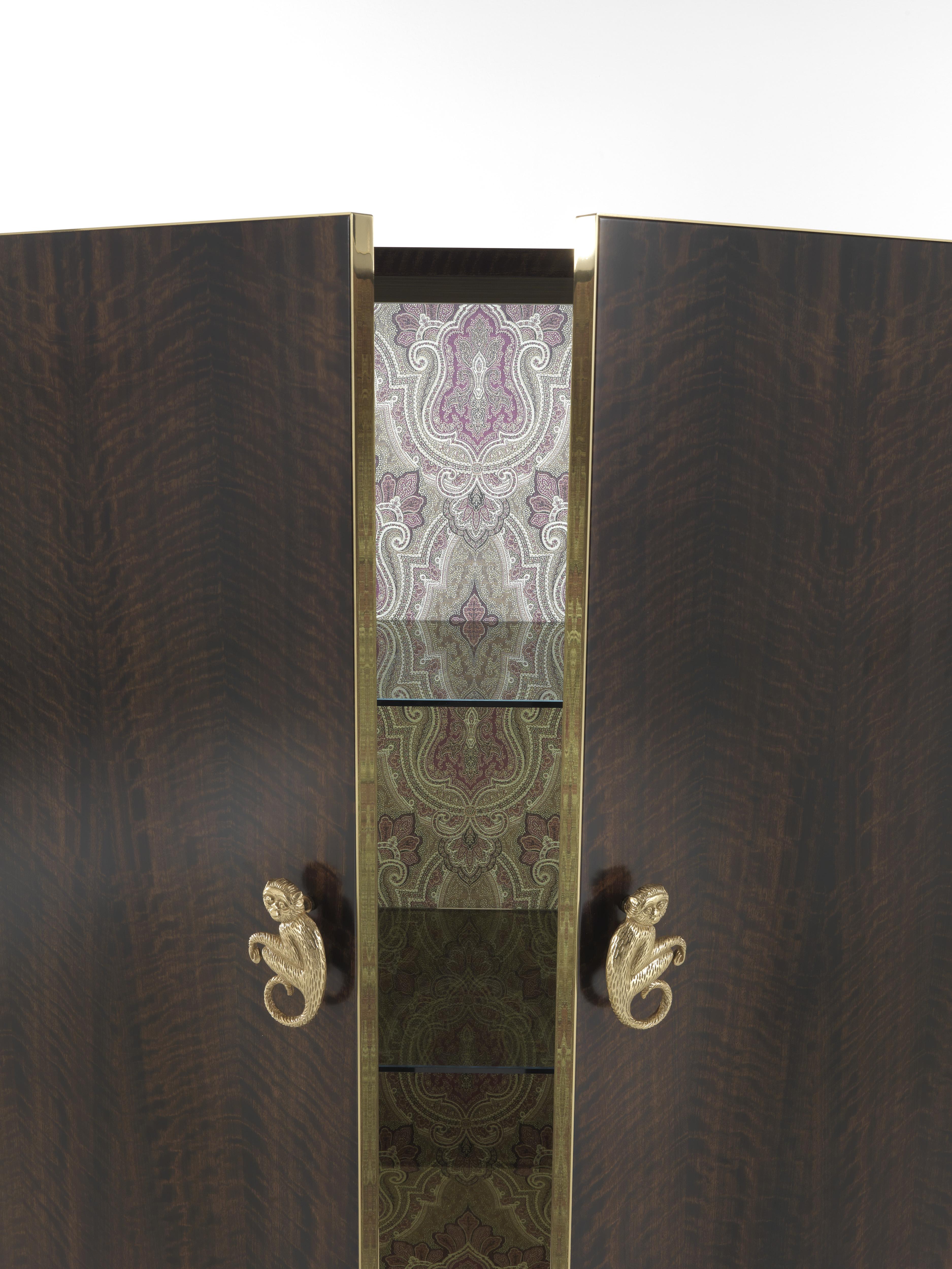 Patinated 21st Century Klee Cabinet in Wood and Metal by Etro Home Interiors For Sale