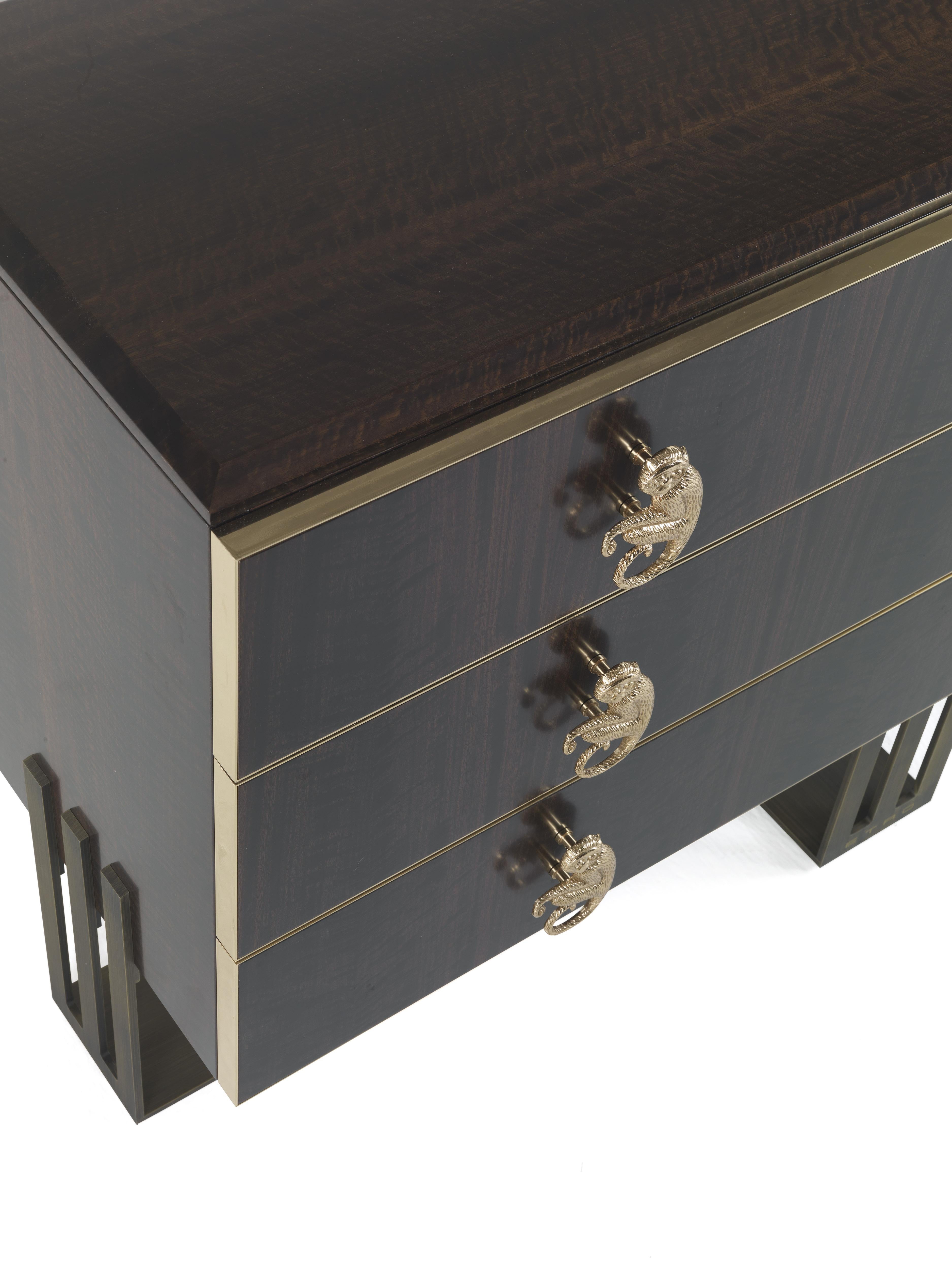 Italian 21st Century Klee Chest of Drawers in Wood and Brass by Etro Home Interiors For Sale