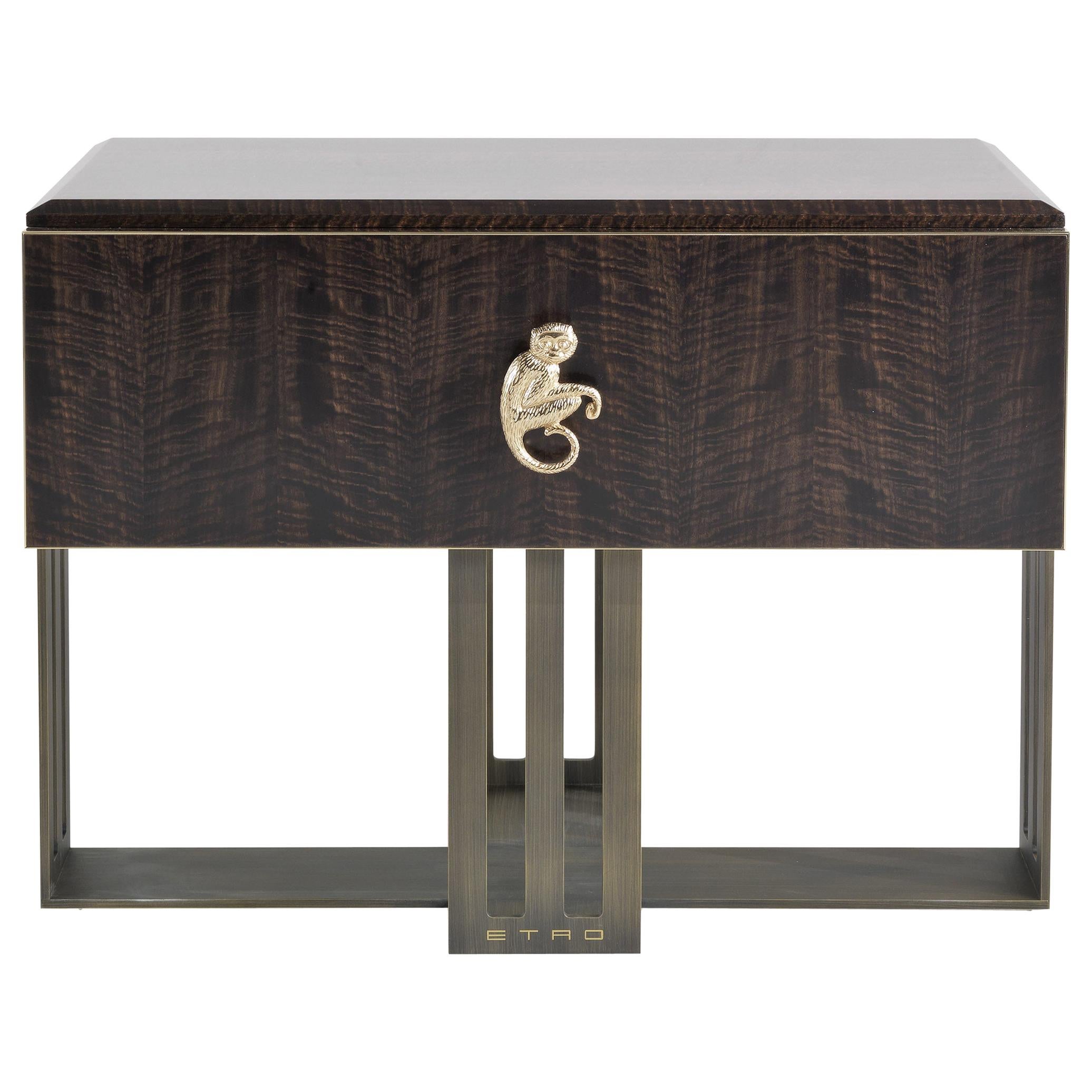 21st Century Klee Night Table in Wood and Polished Brass by Etro Home Interiors For Sale