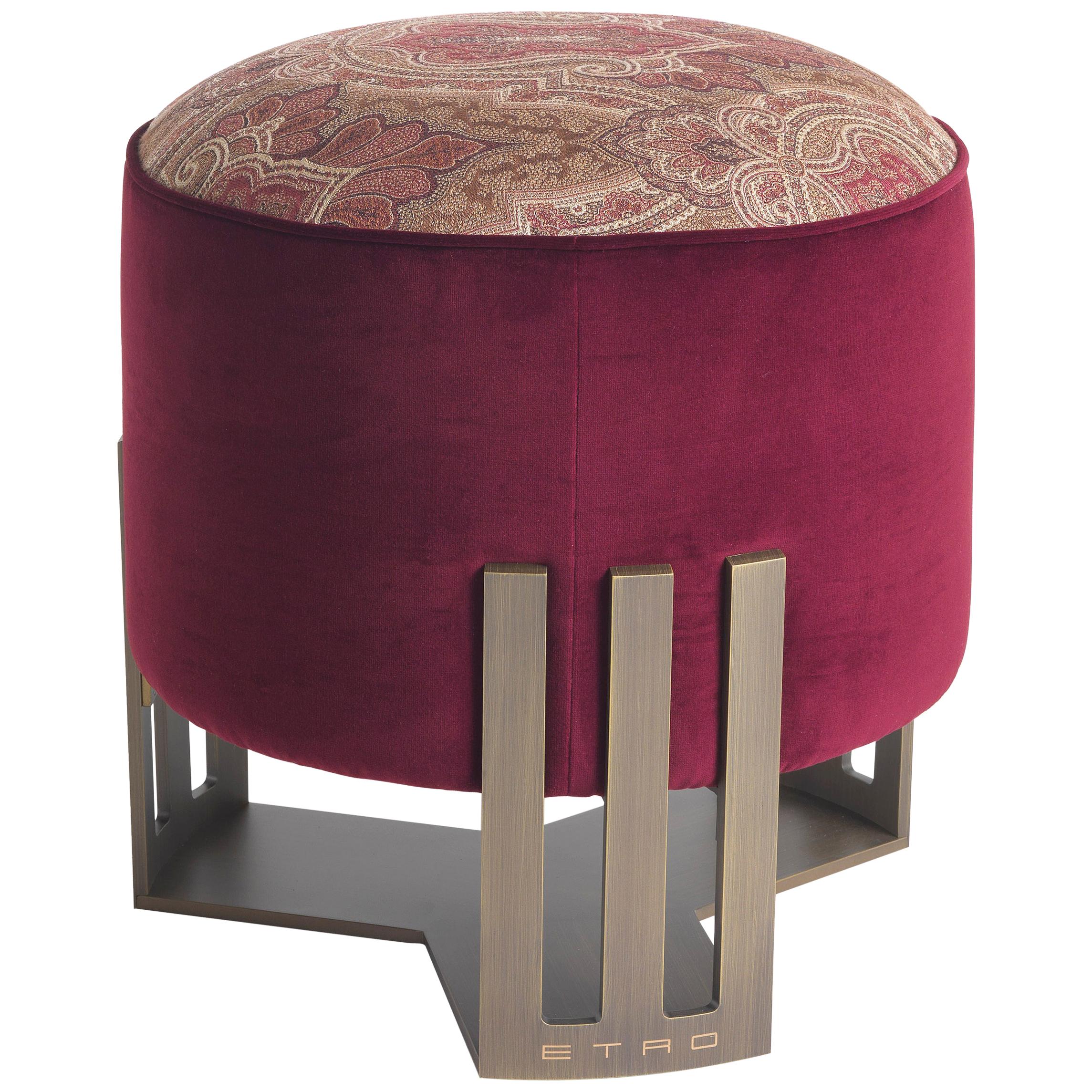 21st Century Klee Pouf in Paisley Print and Metal by Etro Home Interiors For Sale