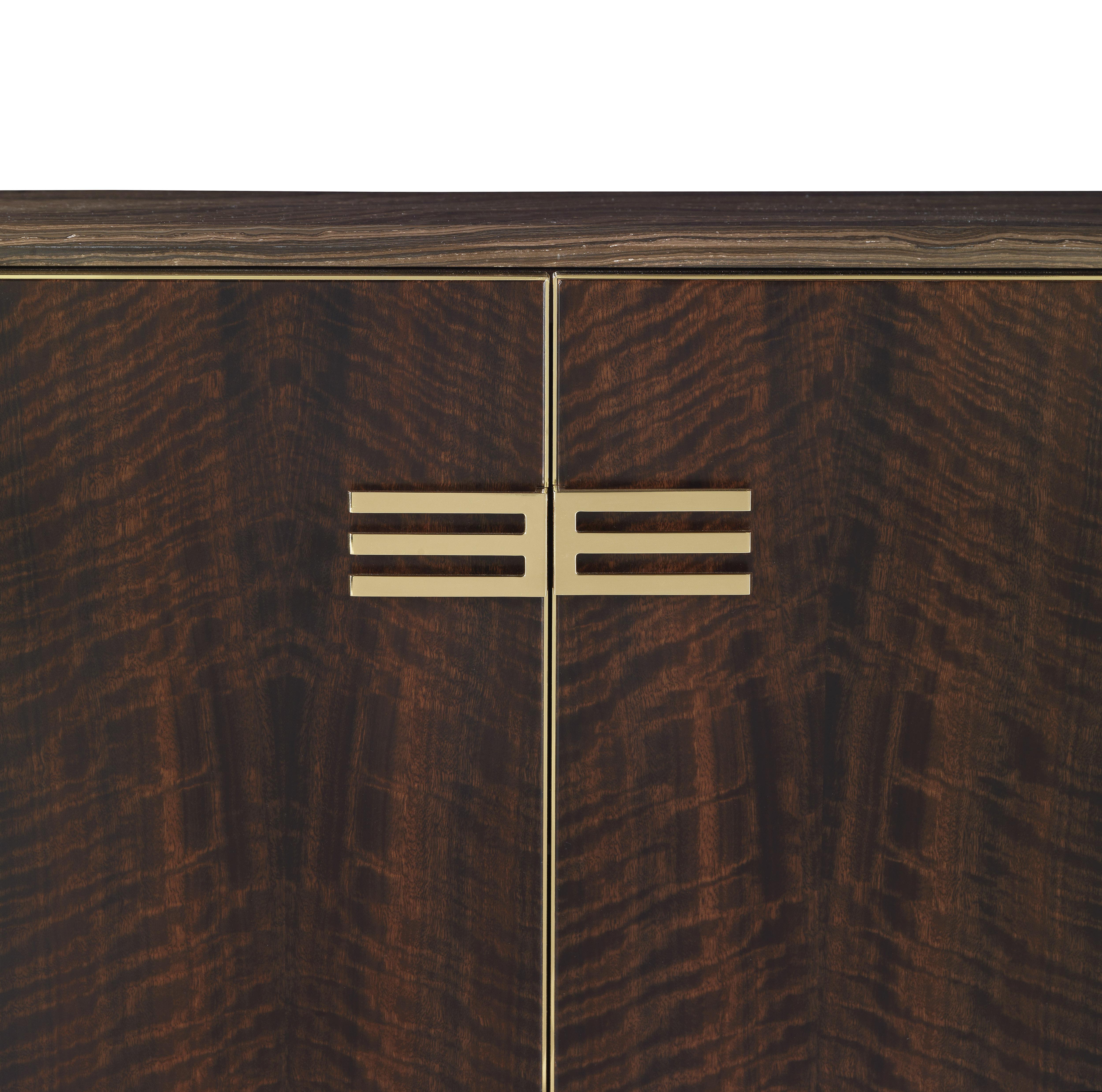 Patinated 21st Century Klee Sideboard in Wood with Marble Top by Etro Home Interiors For Sale