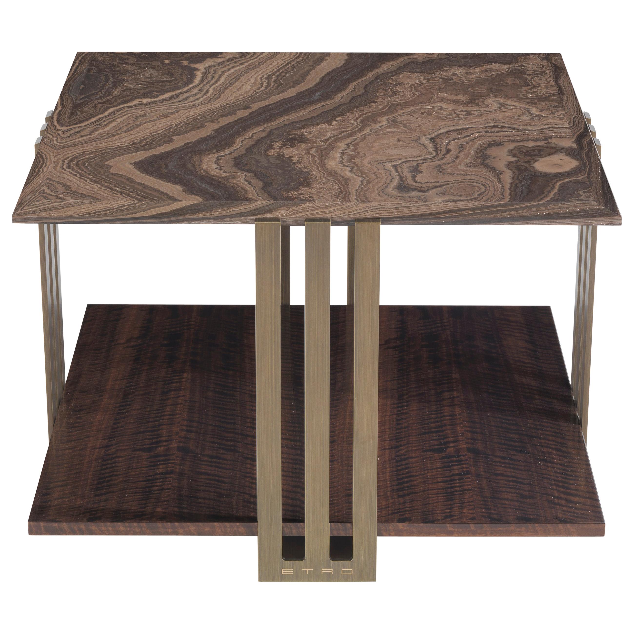 Petite table Klee du 21e siècle en métal, bois et marbre par Etro Home Interiors en vente
