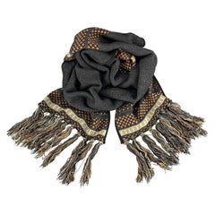 ETRO Knitted Navy Black & Copper Teal Stripe Wool Blend Sparkle Knit Fringe Scar