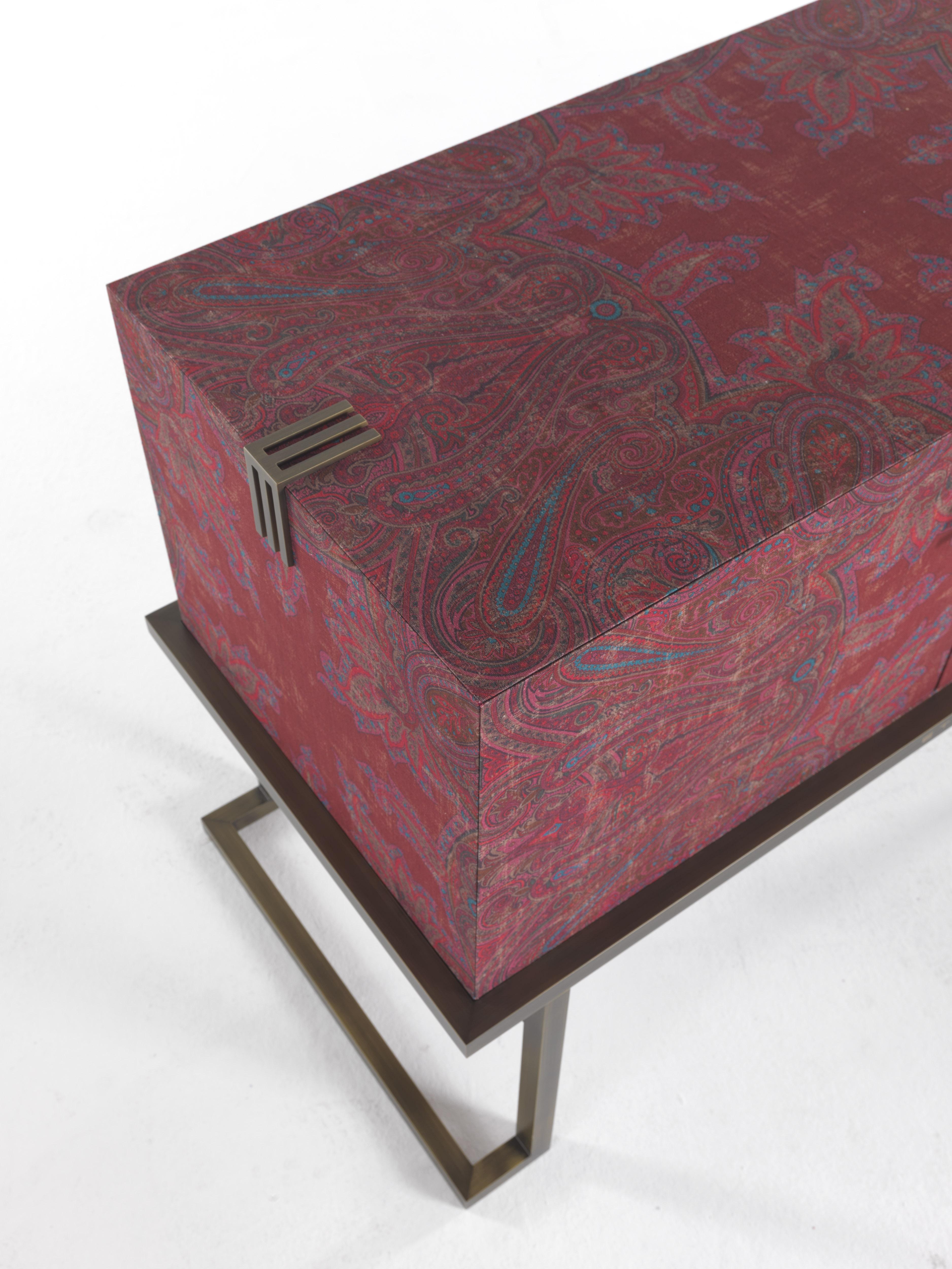 Patinated 21st Century Kolkata Sideboard in Wood and Fabric by Etro Home Interiors