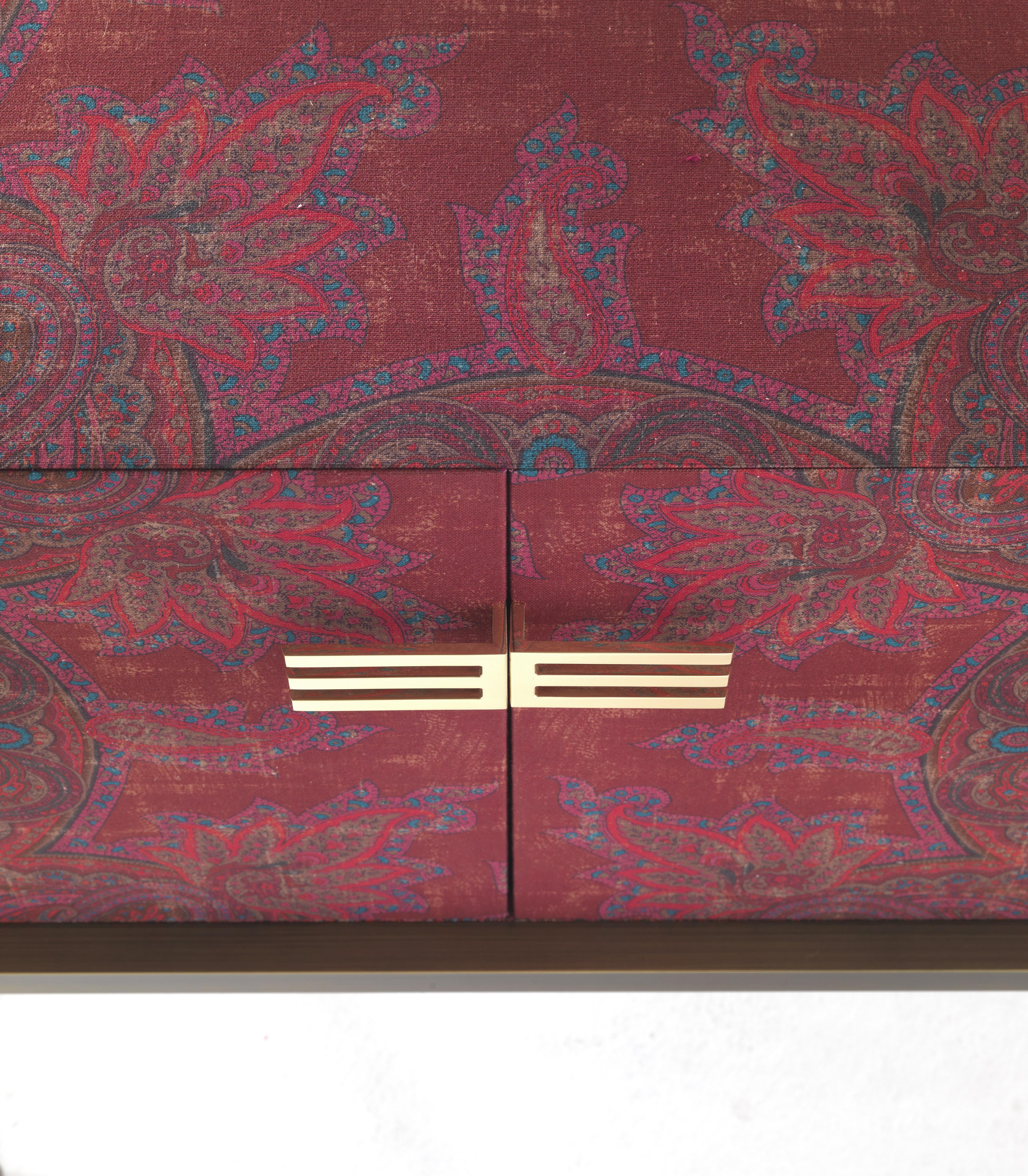 Patinated 21st Century Kolkata Sideboard in Wood and Fabric by Etro Home Interiors