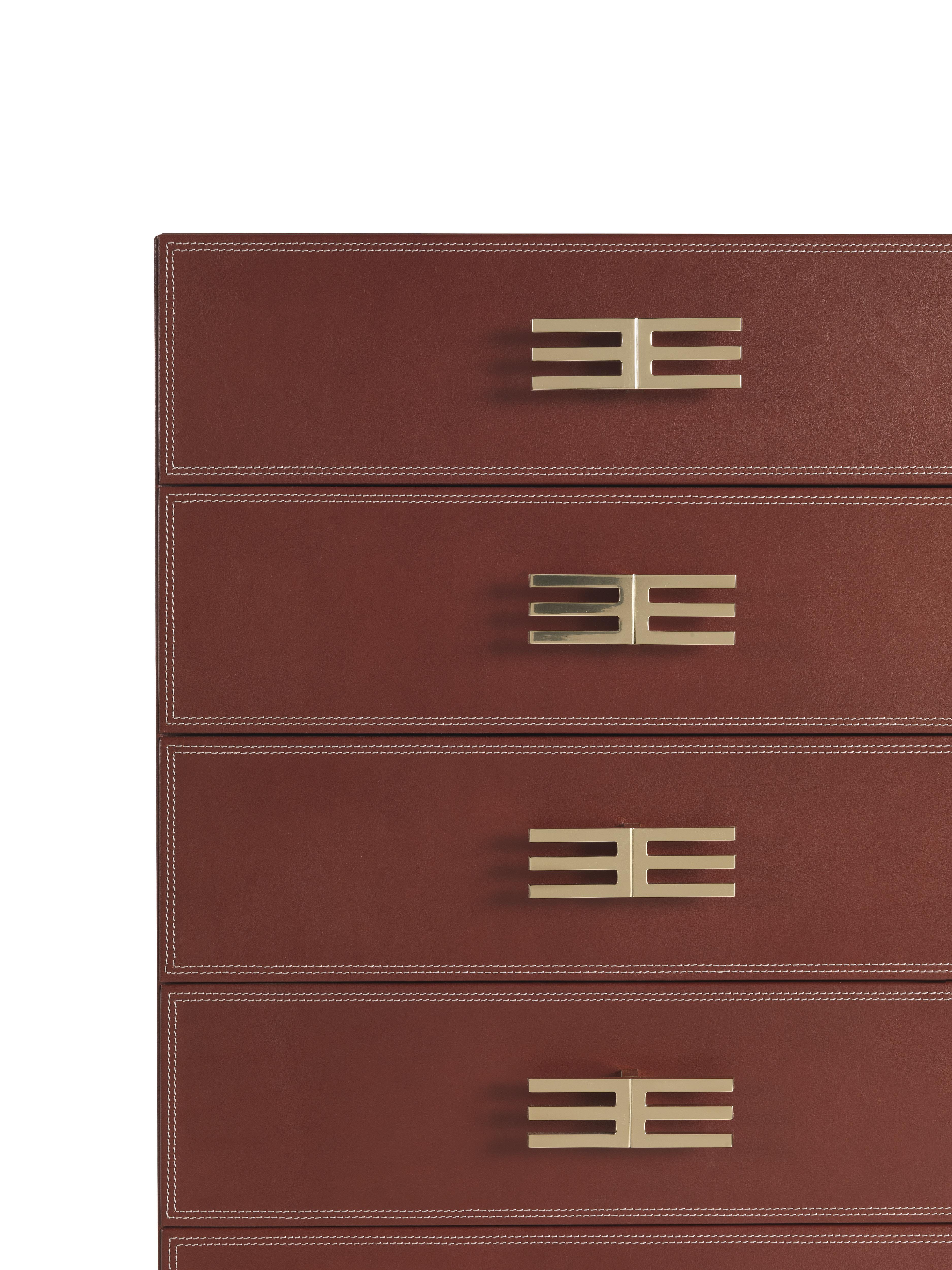 Modern 21st Century Kolkata Tall Chest of Drawers in Leather by Etro Home Interiors