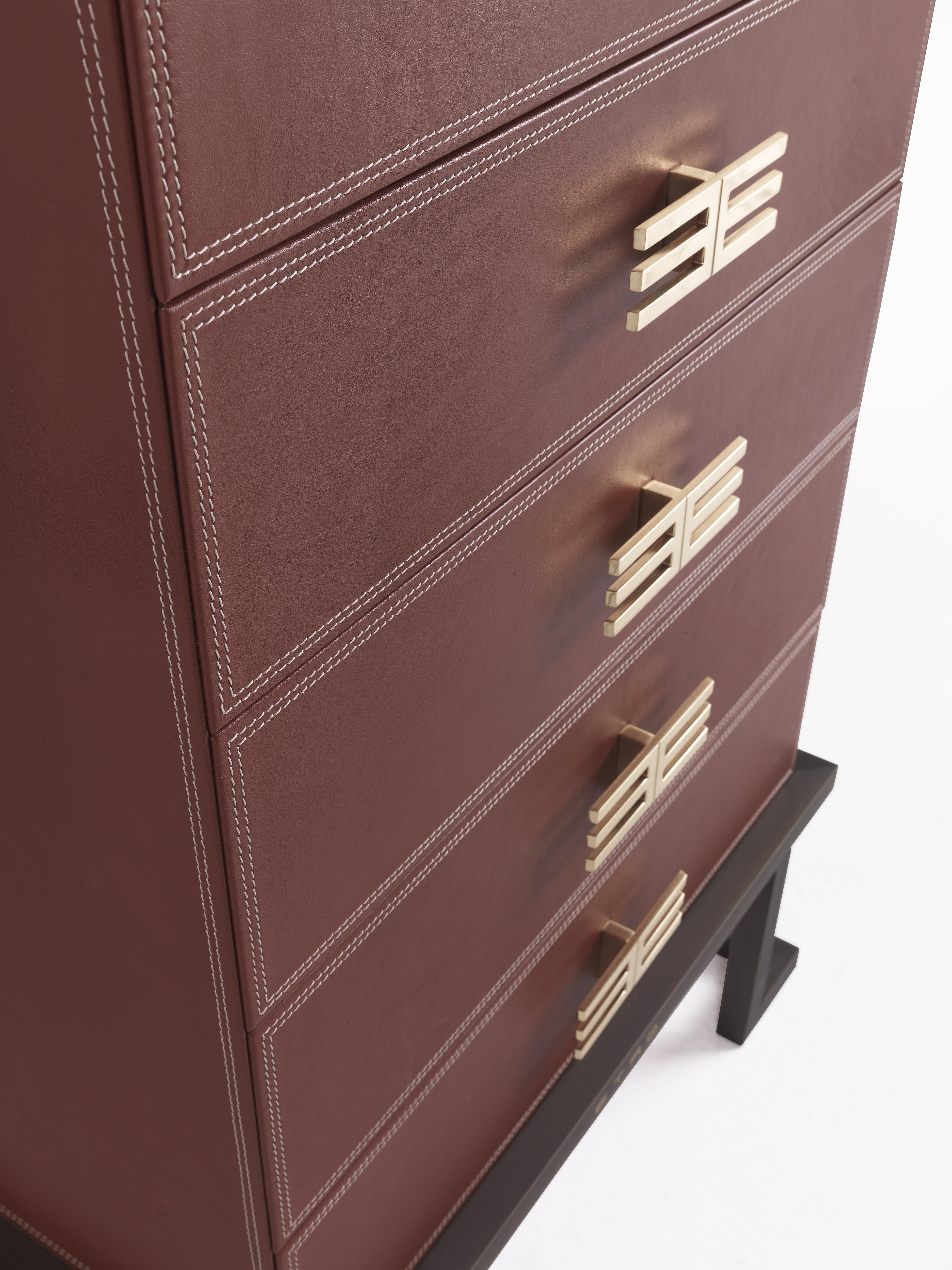 Italian 21st Century Kolkata Tall Chest of Drawers in Leather by Etro Home Interiors