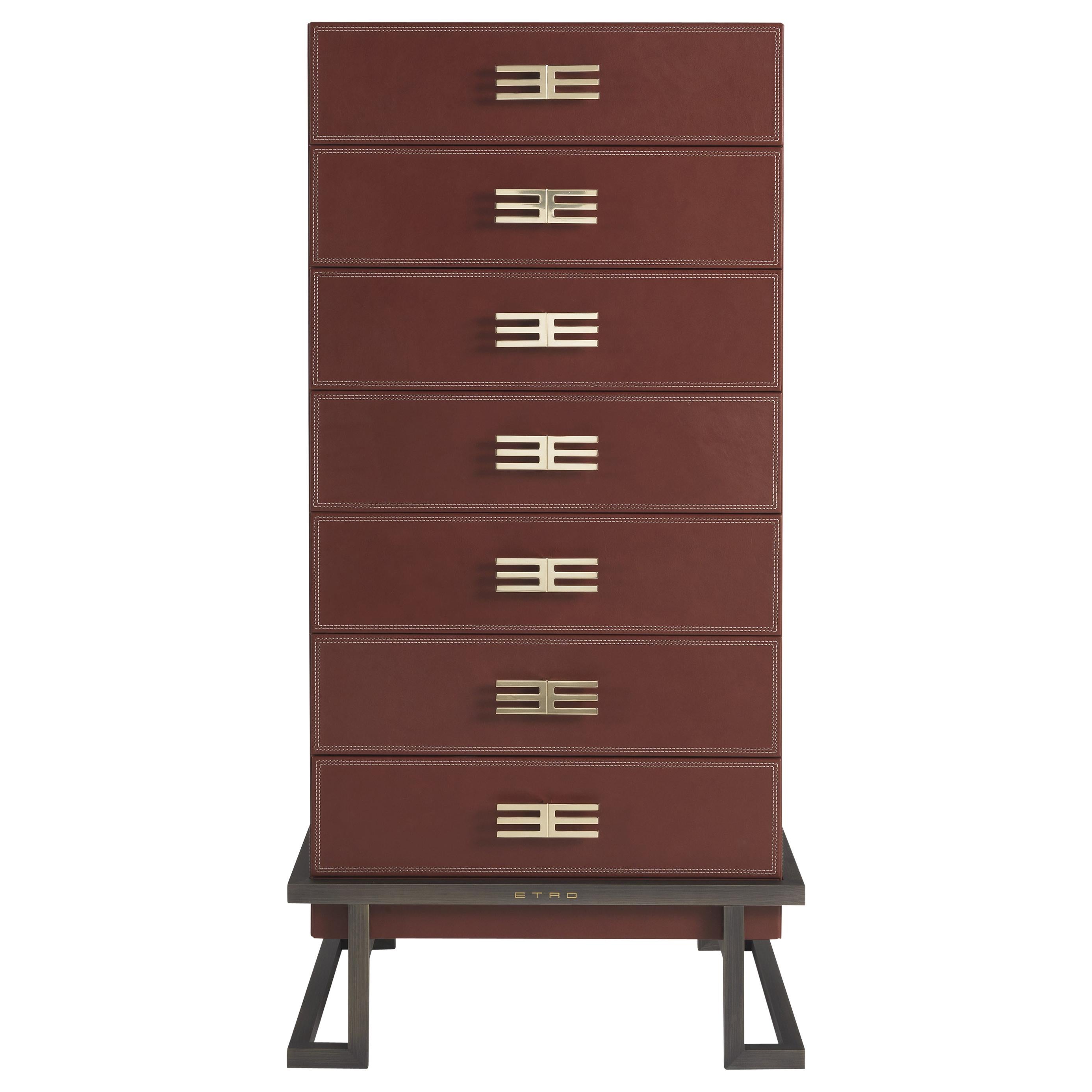 21st Century Kolkata Tall Chest of Drawers in Leather by Etro Home Interiors