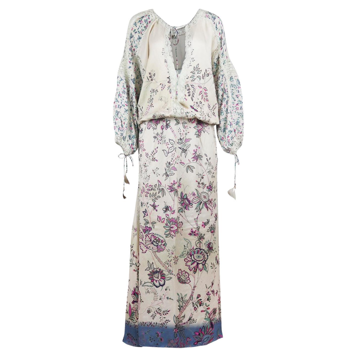 Etro Lace Trimmed Printed Crepe De Chine Maxi Dress IT 42 UK 10