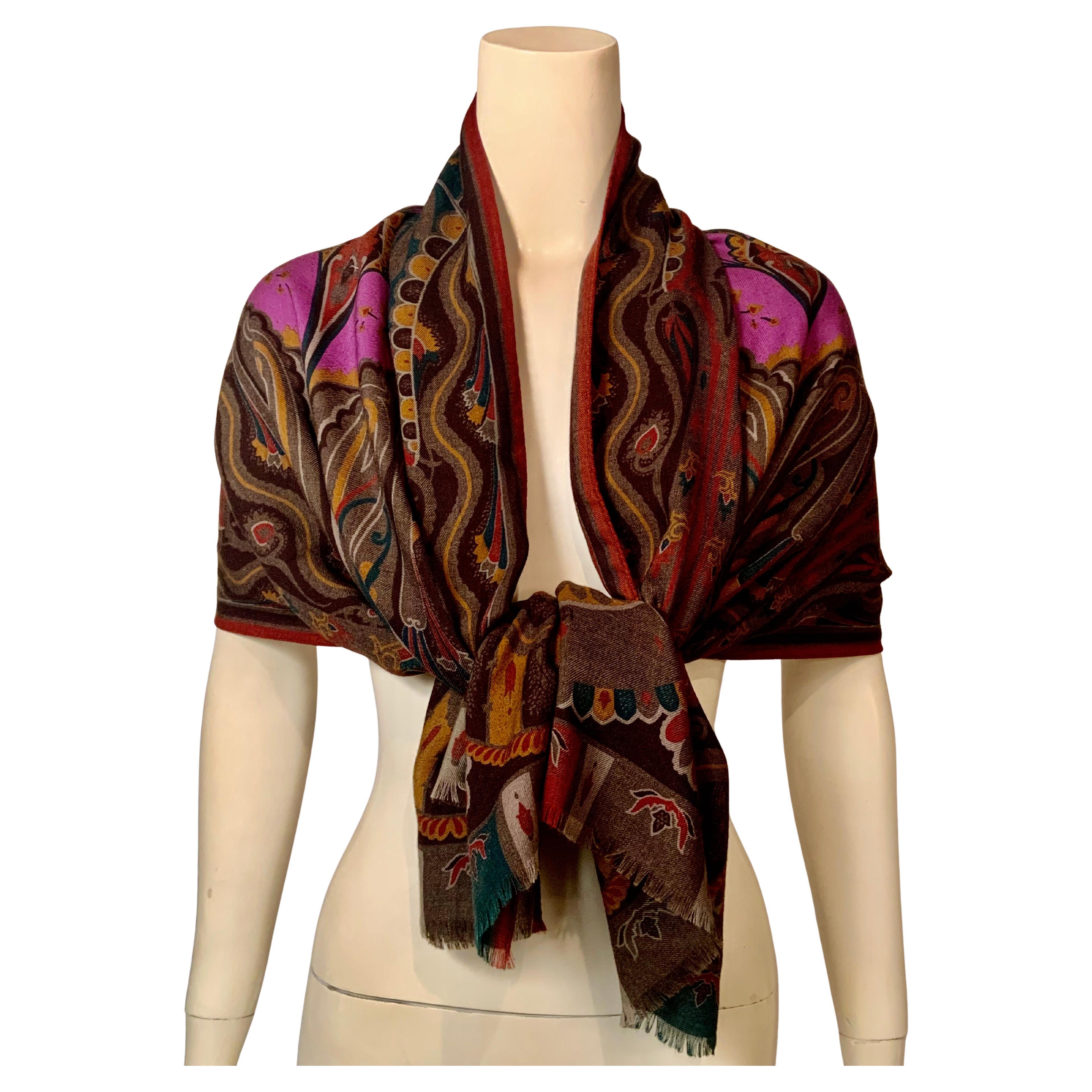 Etro Large Paisley Shawl with Purple Center For Sale