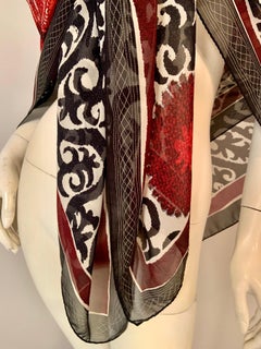 Etro Large Black and White Silk Chiffon Shawl